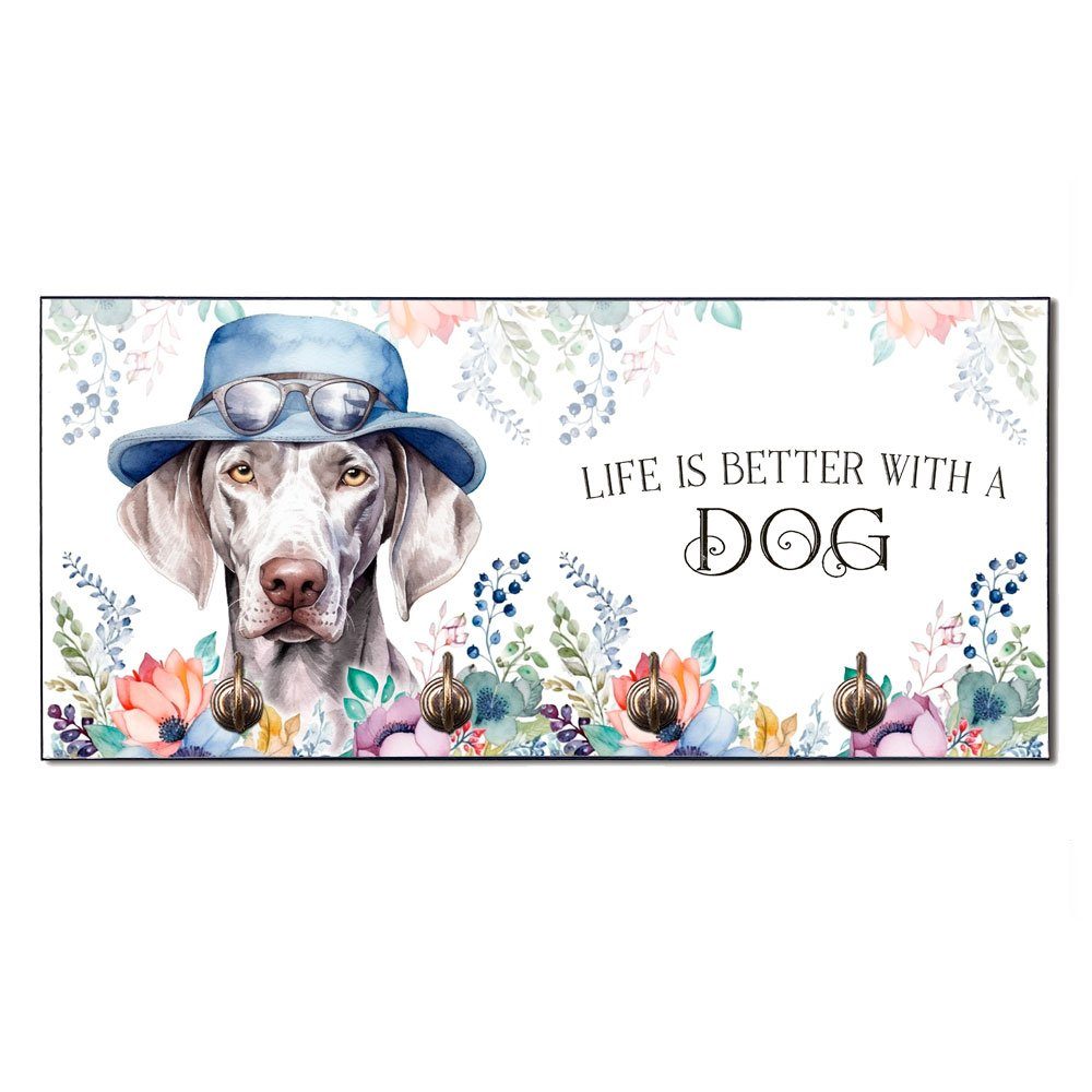 Cadouri Wandgarderobe WEIMARANER Hundegarderobe - Hundezubehör mit für (Garderobe abgeschrägten MDF, mit für Haken), handgefertigt, 4 Ecken, Hundebesitzer Wandboard