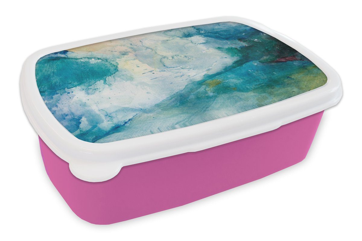 MuchoWow Lunchbox Meer - Sturm - Aquarell, Kunststoff, (2-tlg), Brotbox für Erwachsene, Brotdose Kinder, Snackbox, Mädchen, Kunststoff rosa