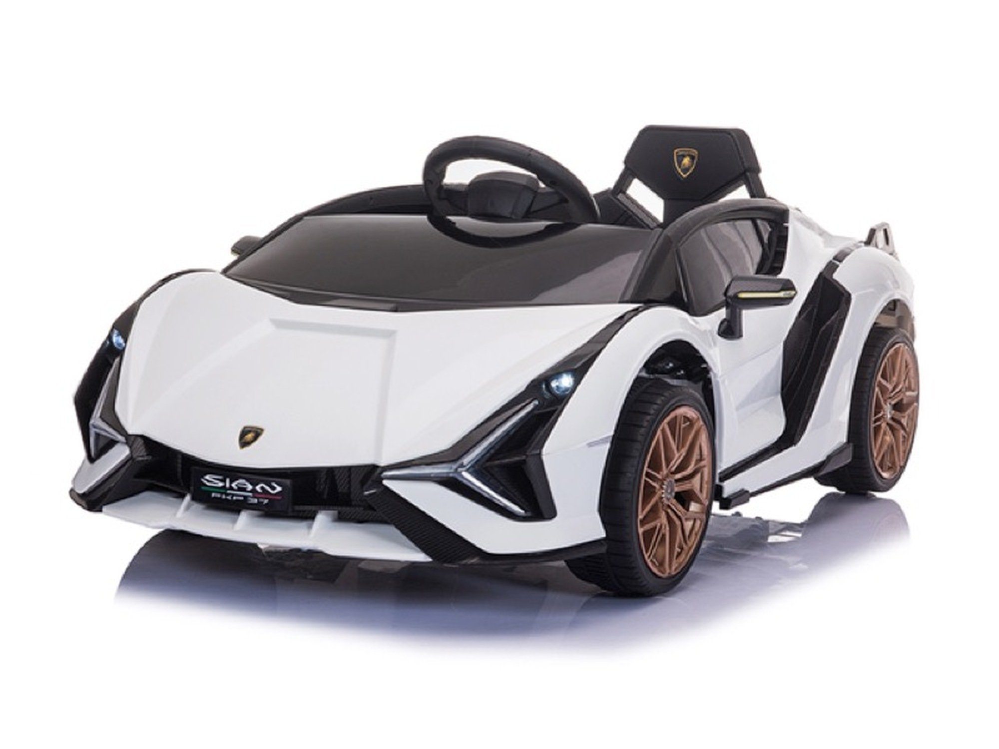TPFLiving Elektro-Kinderauto Lamborghini Sian mit Fernbedienung - 2x 12  Volt - 7Ah Akku, Belastbarkeit 30 kg, Kinderfahrzeug mit Soft-Start und  Bremsautomatik - Farbe: Weiß