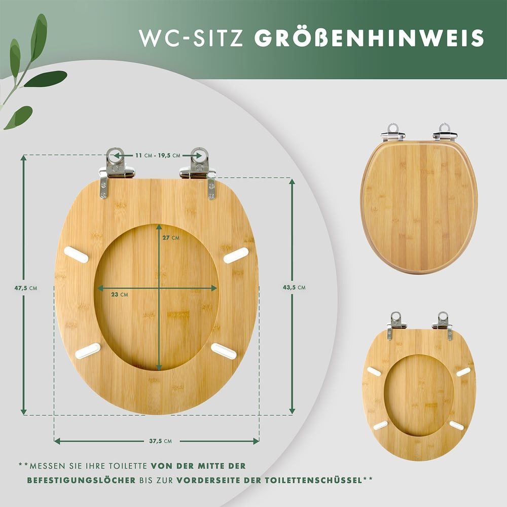 Benkstein WC-Sitz Premium Bambus WC Sitz mit Absenkautomatik (7-St), Quick Release Funktion – Hochwertiger Toilettendeckel mit Soft Close