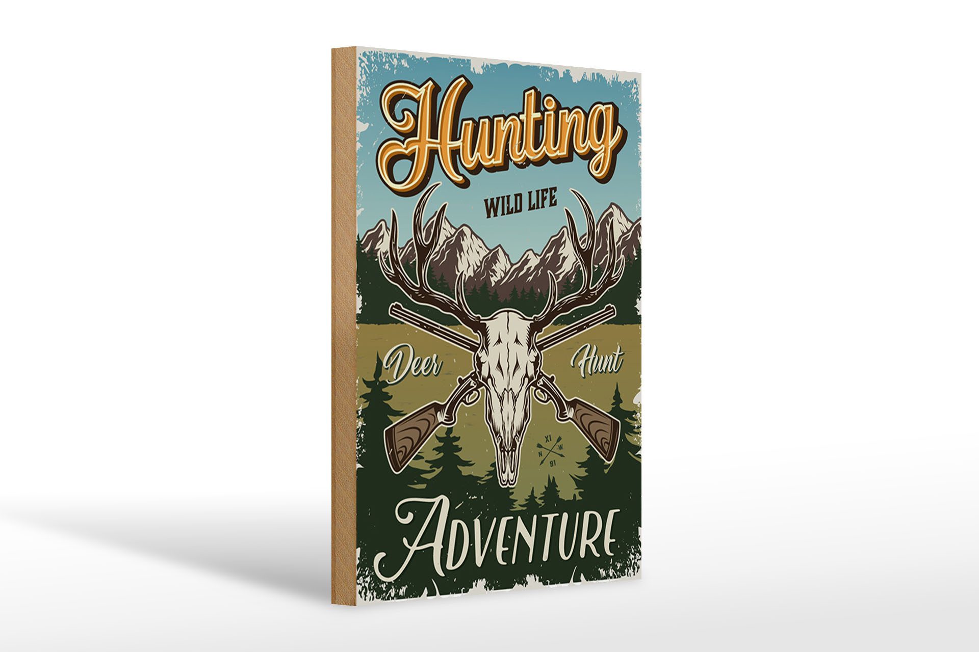 Femer GmbH Holzbild Jagd 20x30cm Hunting wild life adventure, Camping Sport Hobby Freizeit (1 St), Glatte Holzfaserplatte (MDF), vorn beschichtet