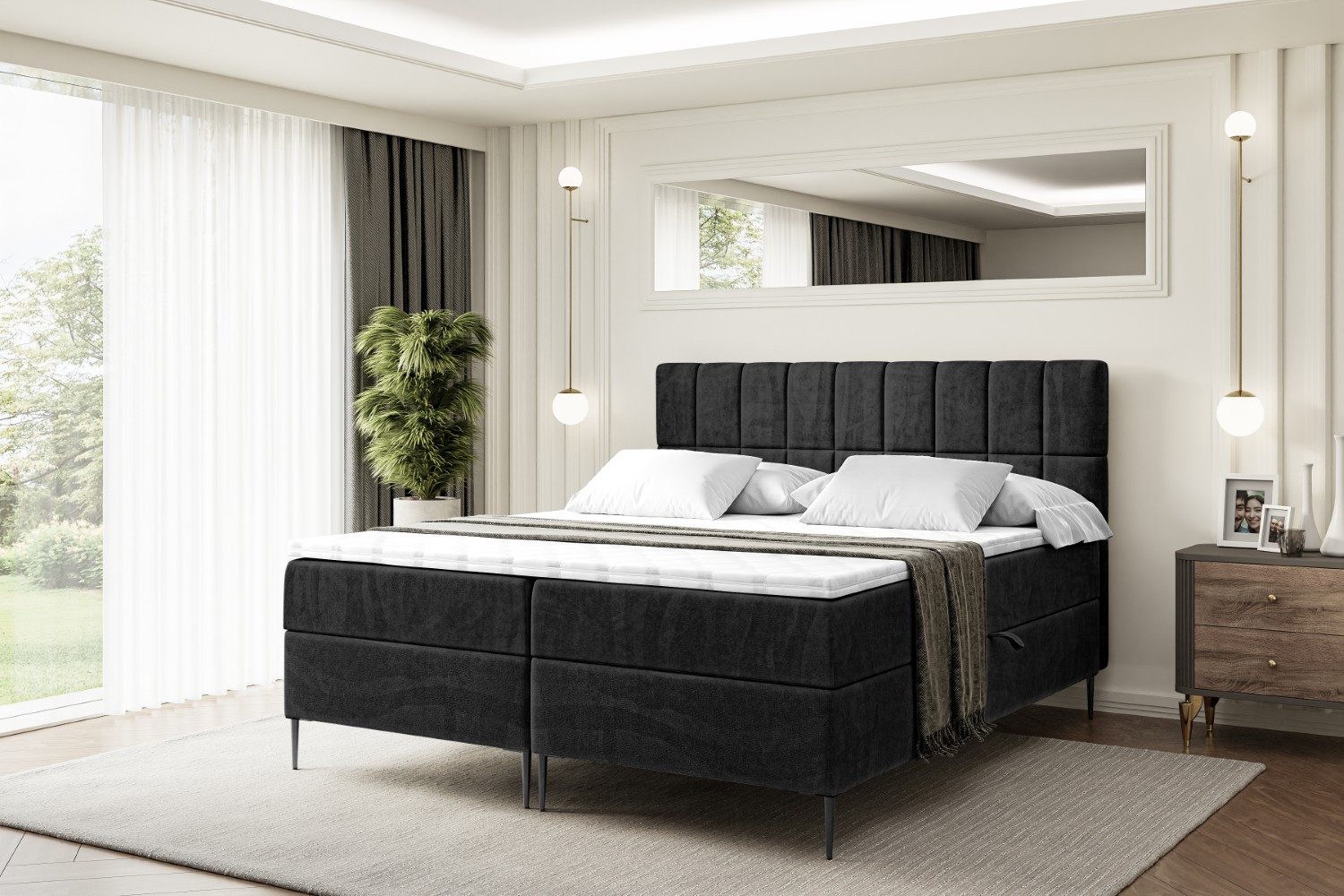 ALTDECOR Boxbett MIAMI-F (Multipocket-Matratze H4, H3 Matratze Bonellfederung, Topper, Kopfteil)