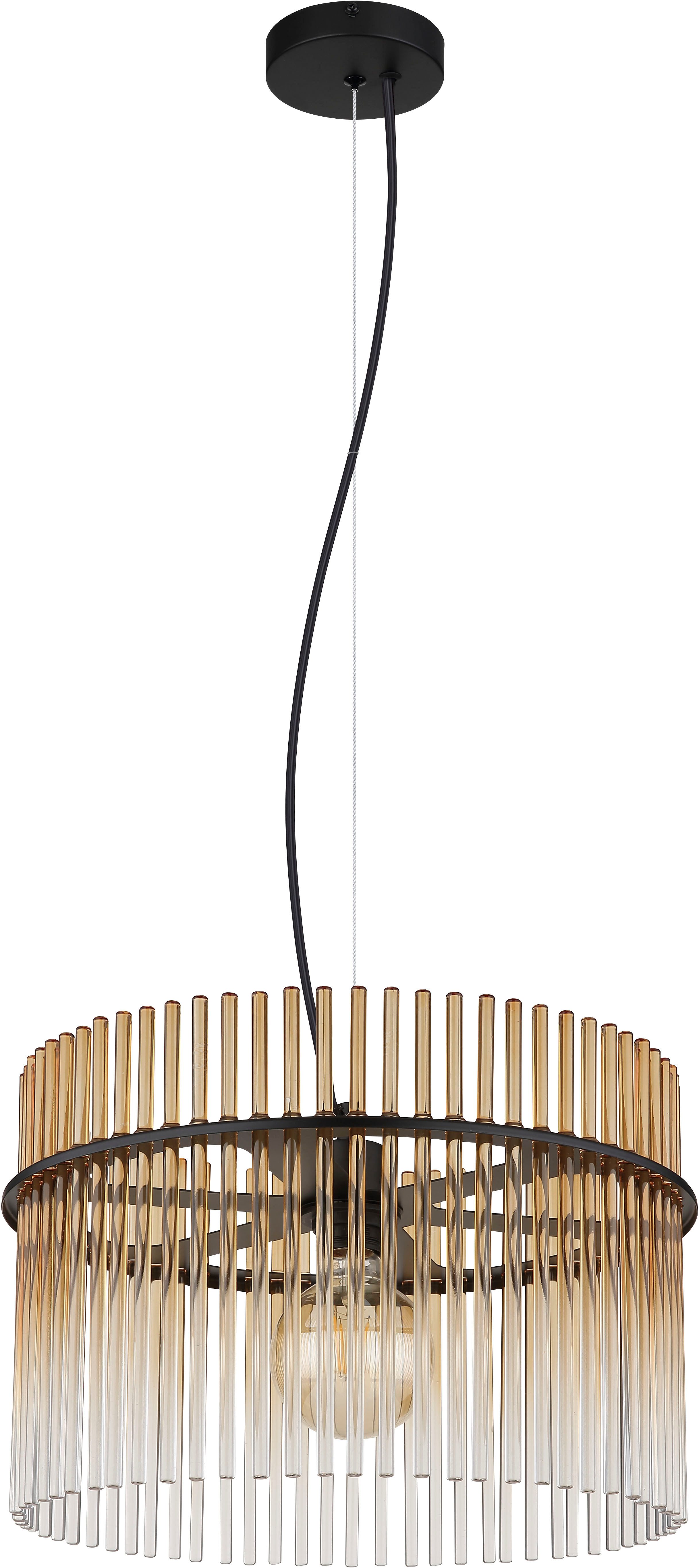 GLOBO LIGHTING Hängeleuchte GORLEY, ohne Leuchtmittel, Hängelampe schwarz Glasstäbe amber klar verlaufend elegant