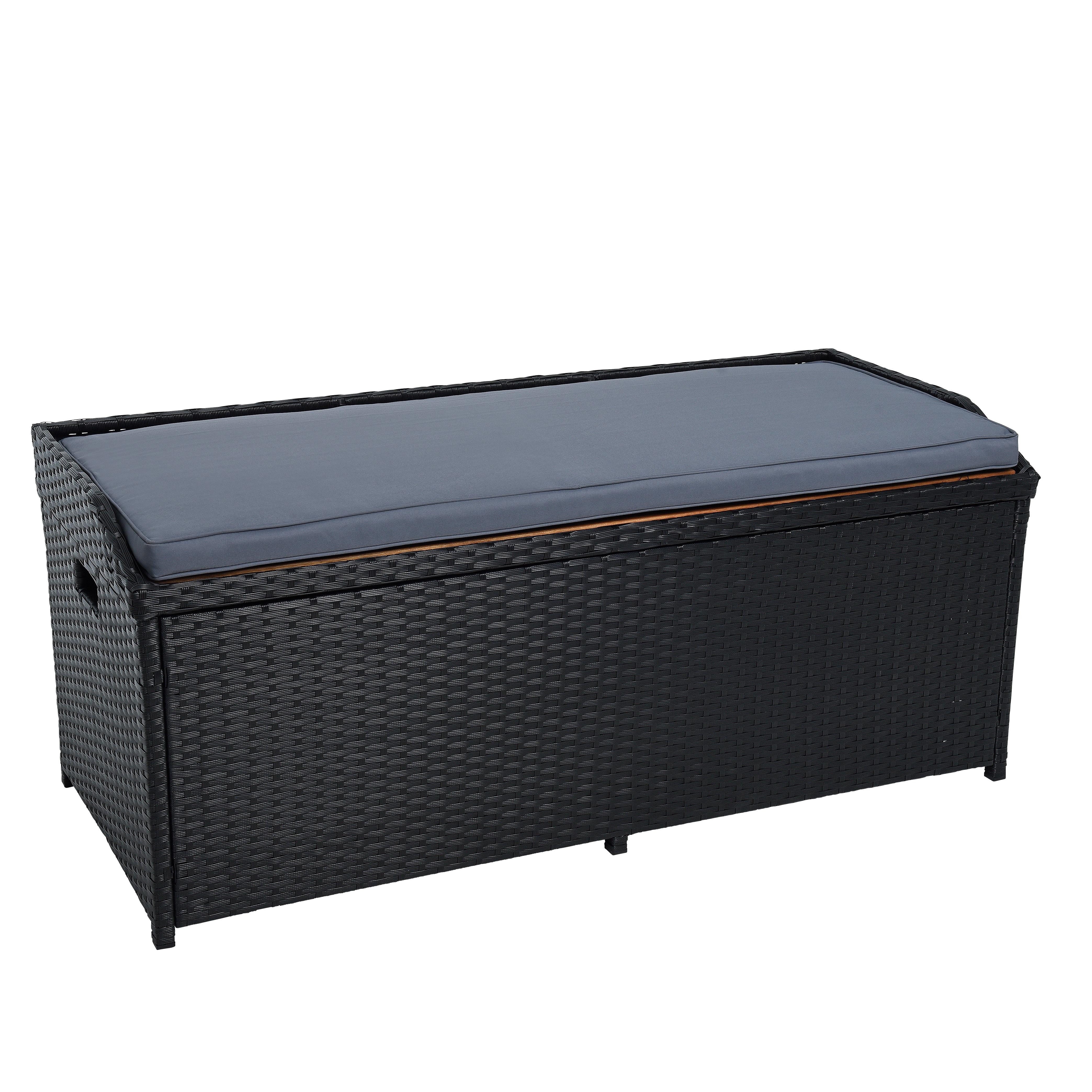 ESTEXO Gartenbank Sitzbank mit Auflagenbox Rattan Kissentruhe Polyrattan Bank Schwarz