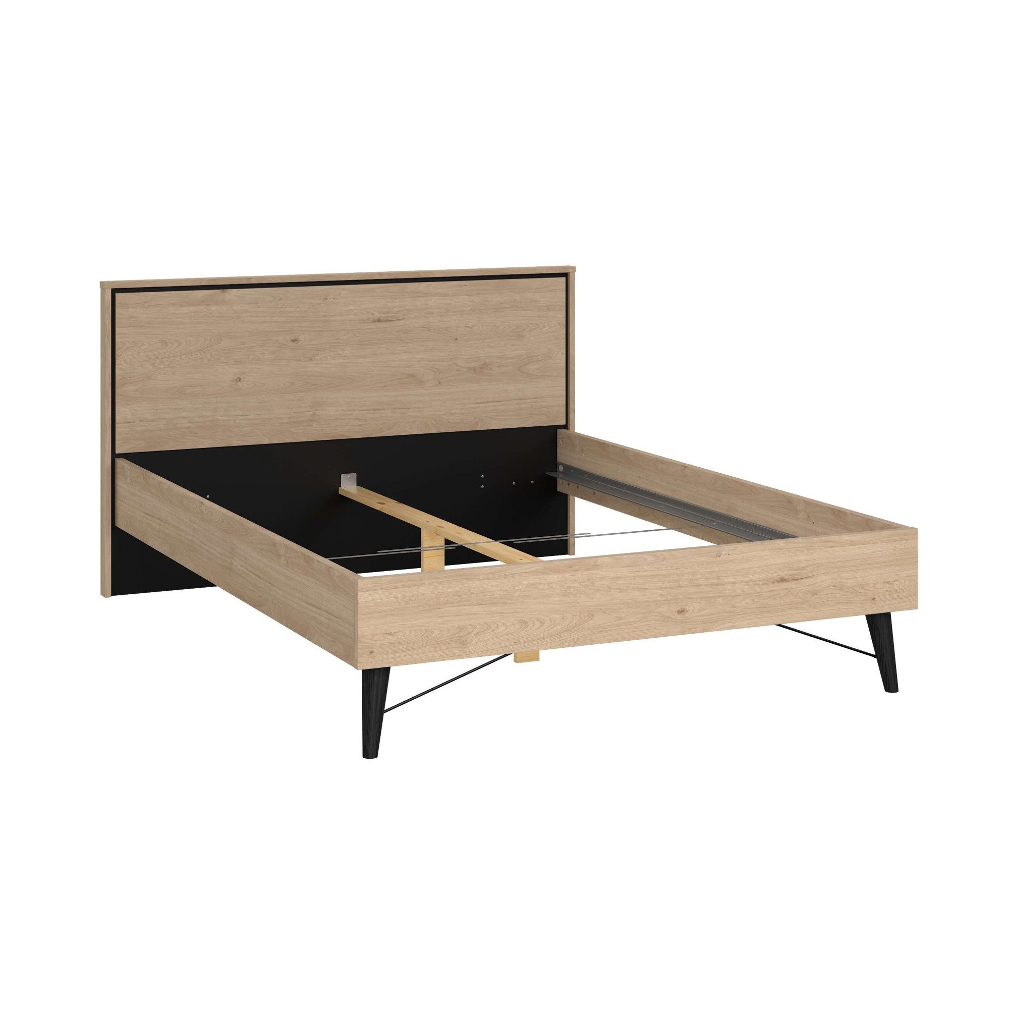 andas Bett Ry Bettrahmen, Bettgestell, Doppelbett, mit hohem Kopfteil, Beine aus Vollholz