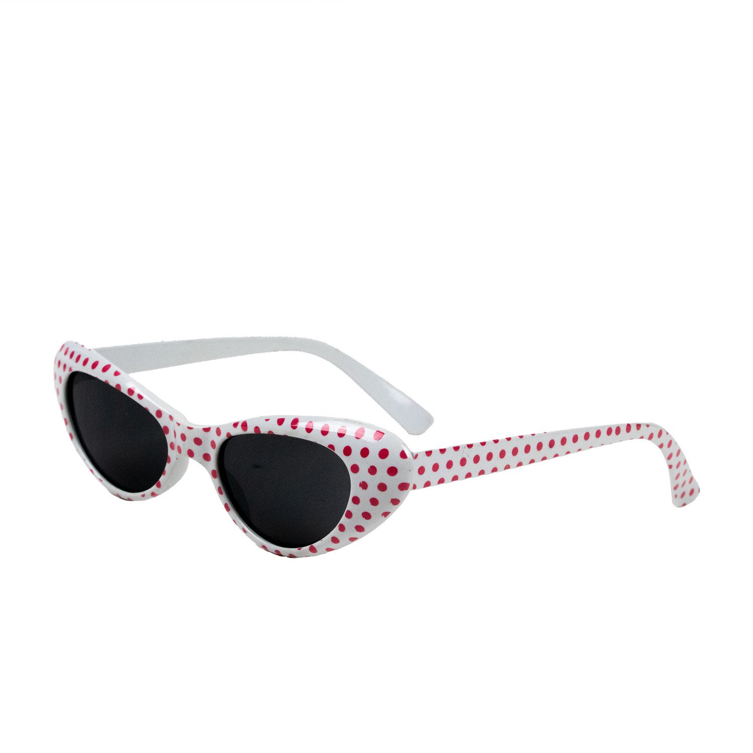 Das Kostümland Verkleidungsmaske Cat Eye Brille Sandy mit Punkten, Weiß Rosa