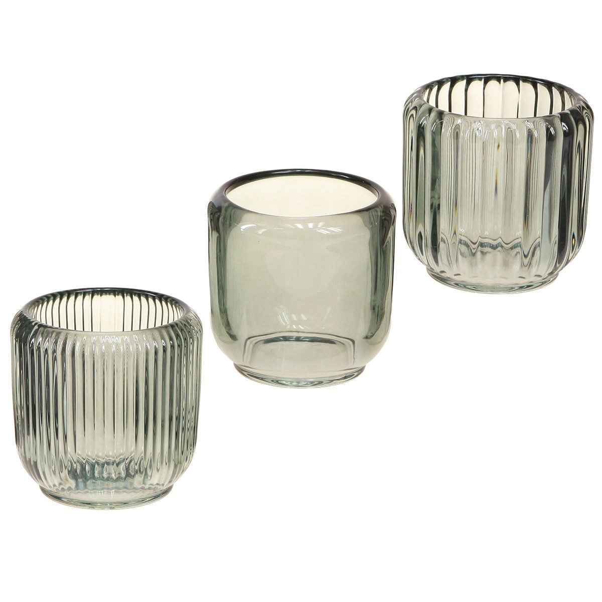 Florists Products Tischvase Teelichthalter Set Grau Glas Rillen Vintage Kerzenhalter, 6 Stück