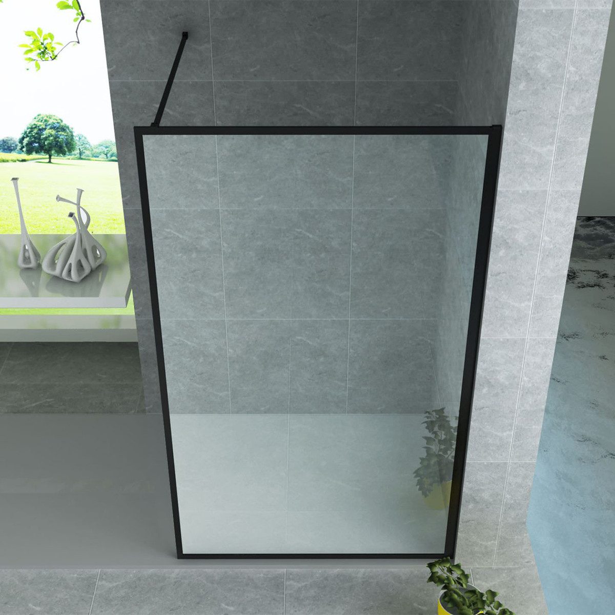 Aloni Walk-in-Dusche Duschwand 8mm ESG Sicherheitsglas, schwarz matt mit Nano-Beschichtung, Sicherheitsglas, für Fliesen oder Duschwanne, begehbare Duschabtrennung – 80x200 cm