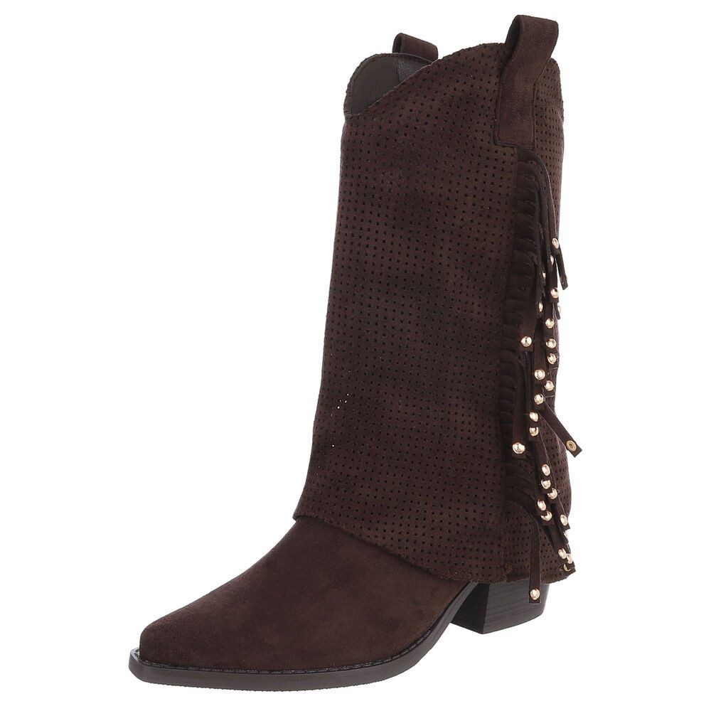 Ital-Design Damen Boots mit Fransen und perforiertem Design Westernstiefel günstig online kaufen