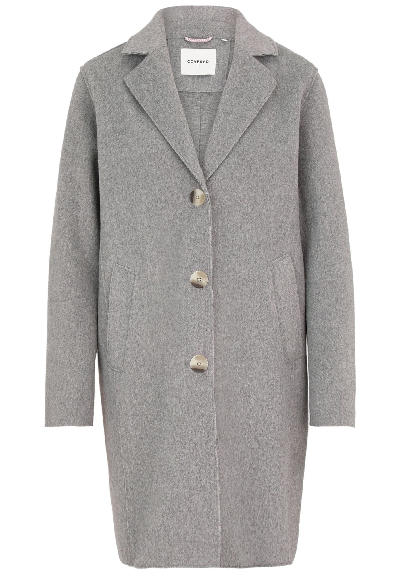 COVERED Langmantel Wanja L60407CO Reverskragen, Wollmantel-Optik, Hornoptik-Knöpfe, Schlitz hinten