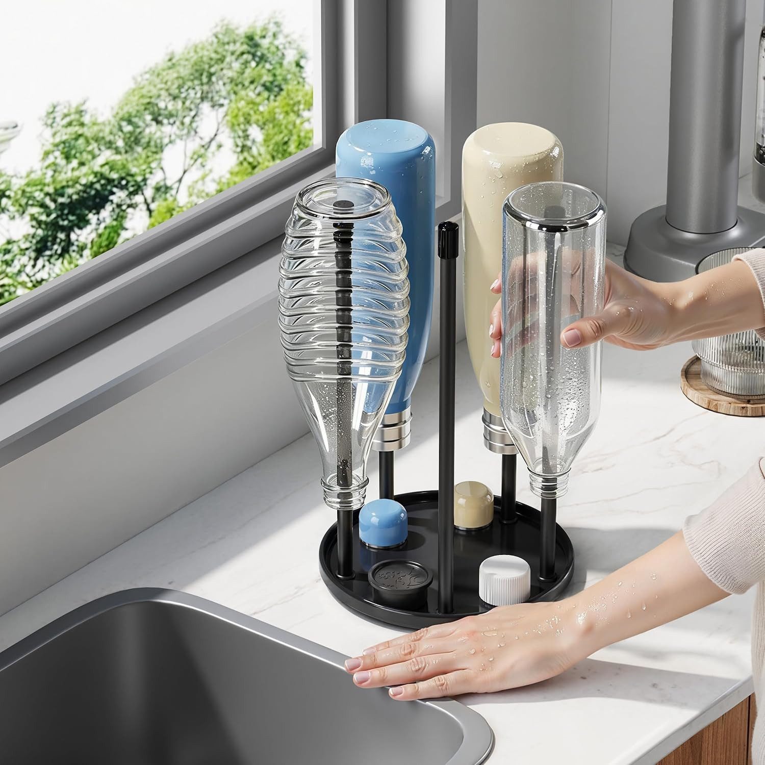 FELIXLEO Bierflaschenhalter Flaschenhalter SodaStream Keramik Abtropfständer 5 Flaschen, (1-St) – Bild 2 von 5