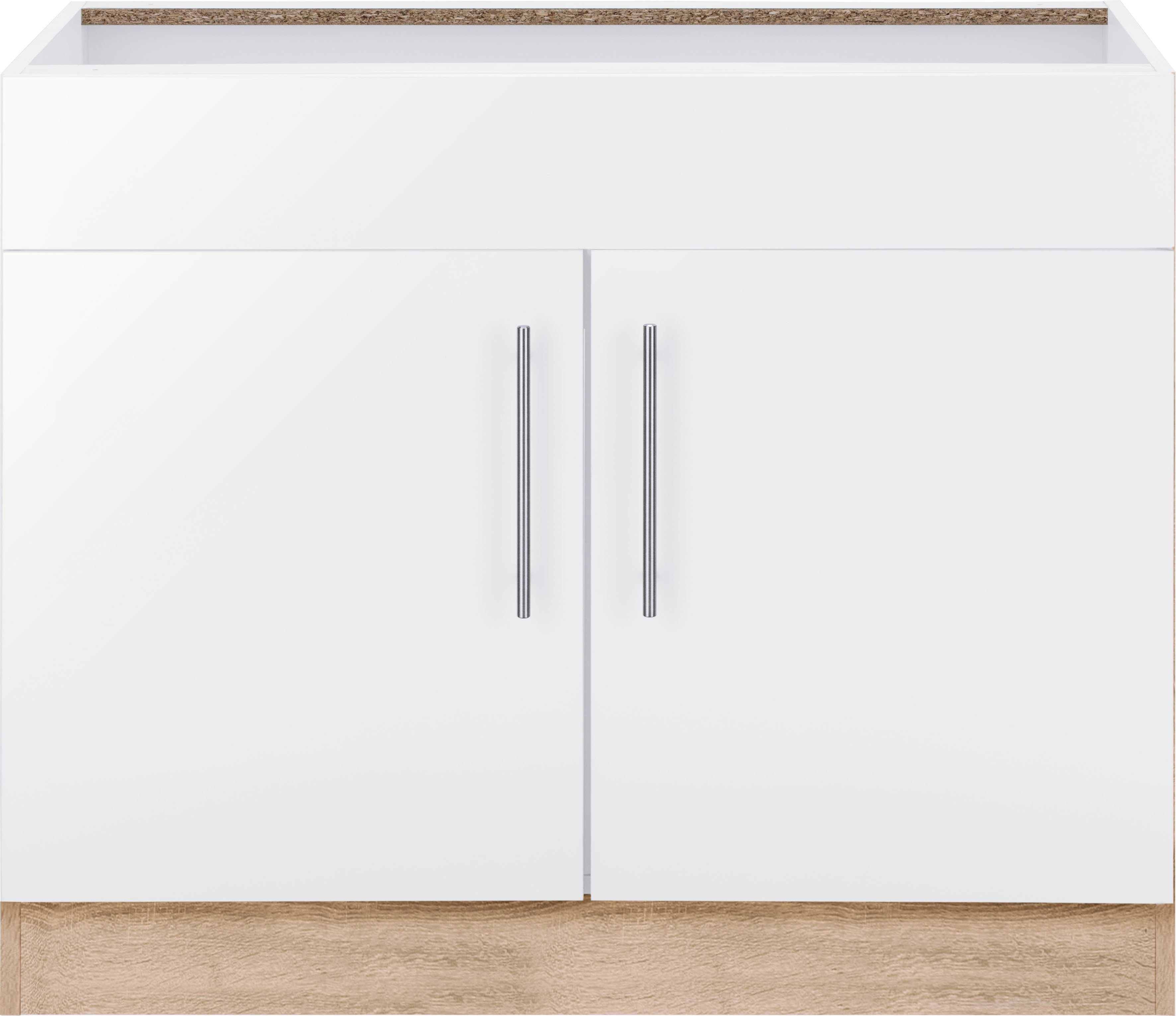 wiho Küchen Spülenschrank Cali 100 cm breit, ohne Arbeitsplatte Front: Weiß matt, Korpus: Sonoma eichefarben | Eichefarben