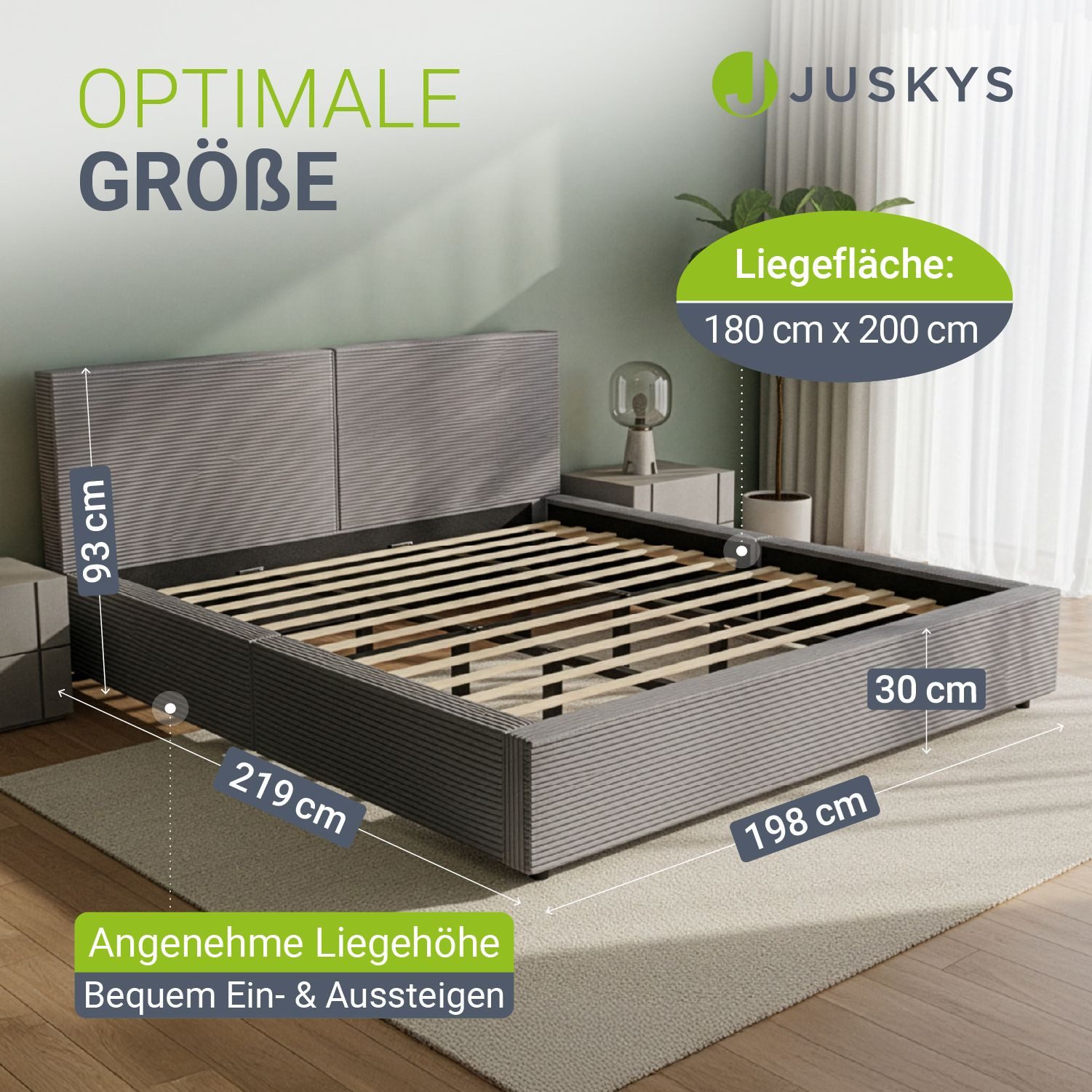 Juskys Polsterbett Salerno, Cord Design, bis 500 kg belastbar, Pflegeleicht mit Polsterung – Bild 3 von 5