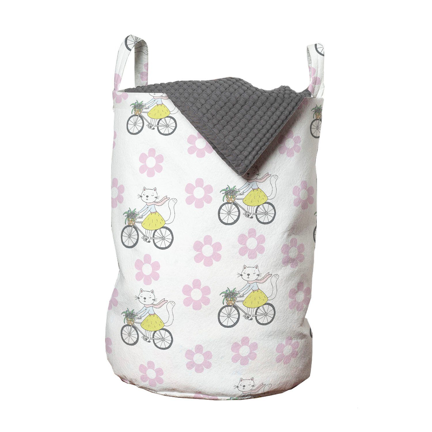 Weibliche Fahrrad Kordelzugverschluss auf für mit Kindergarten Blumen Wäschekorb Griffen Waschsalons, Katze Abakuhaus Wäschesäckchen