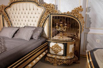 Casa Padrino Bett Doppelbett Gold / Weiß / Blau / Gold - Prunkvolles Massivholz Bett mit verspiegeltem Kopfteil - Schlafzimmer Möbel im Barockstil - Edel & Prunkvoll