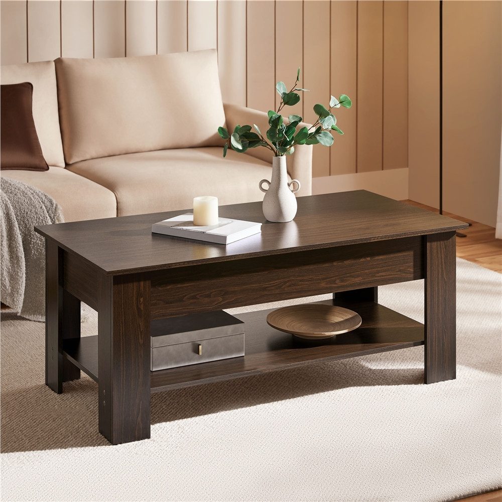 Yaheetech Couchtisch Höhenverstellbarer Kaffeetisch mit Verstecktem Staurau günstig online kaufen