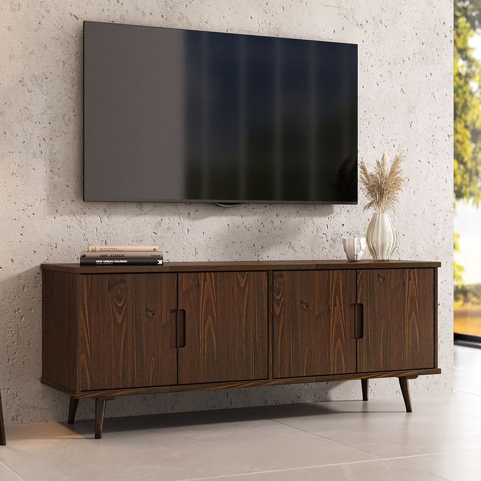IDIMEX Lowboard TIVOLI, Sideboard 150 cm aus Massivholz mit Einlegeböden Nussbaum Finish