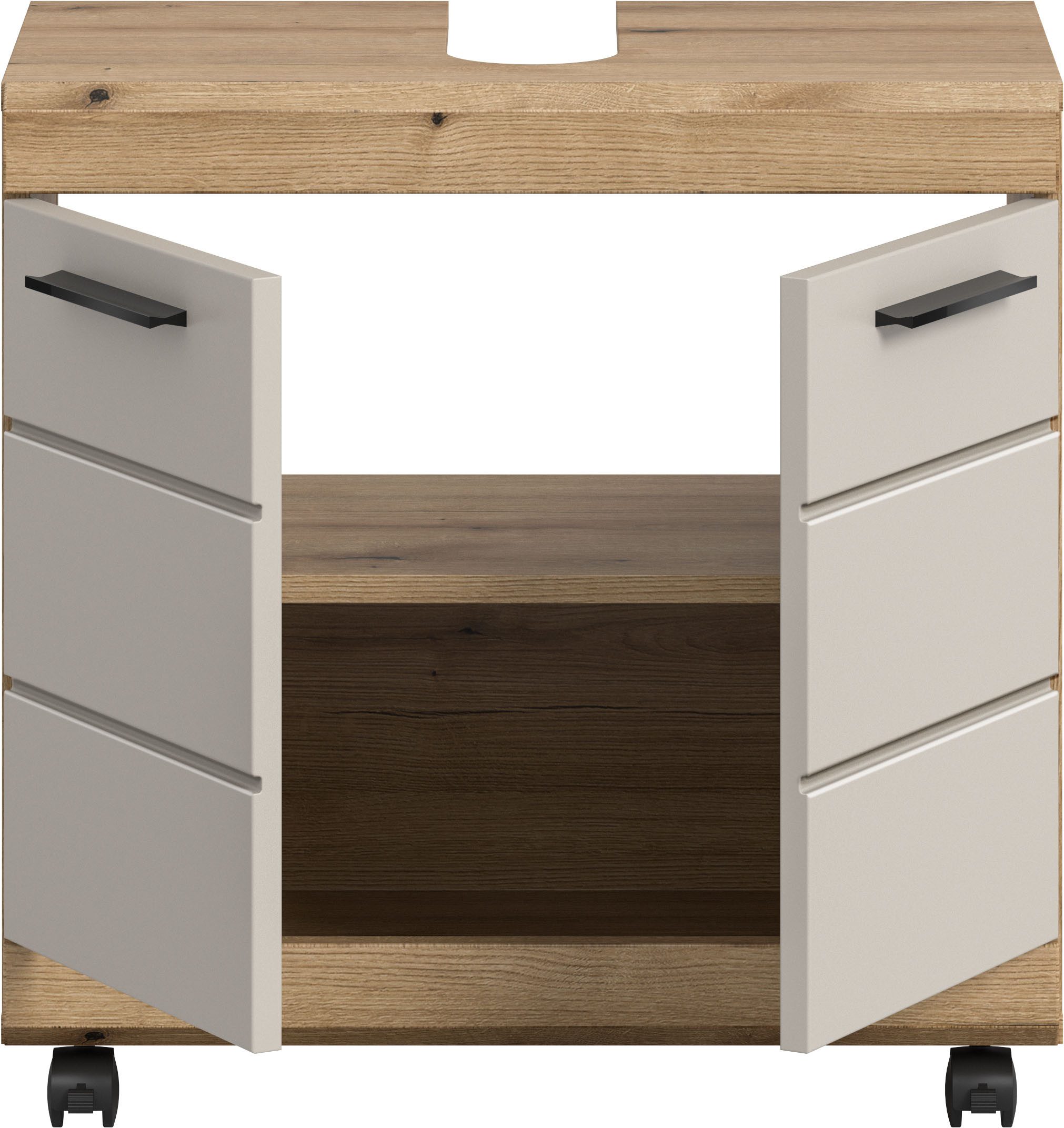 welltime Waschbeckenunterschrank SIENA, Breite 60cm, 2 Türen, auf Rollen, MDF-Front (TOPSELLER!, mit Siphonausschnitt 10x25 cm) in verschiedenen Farben erhältli – Bild 4 von 5