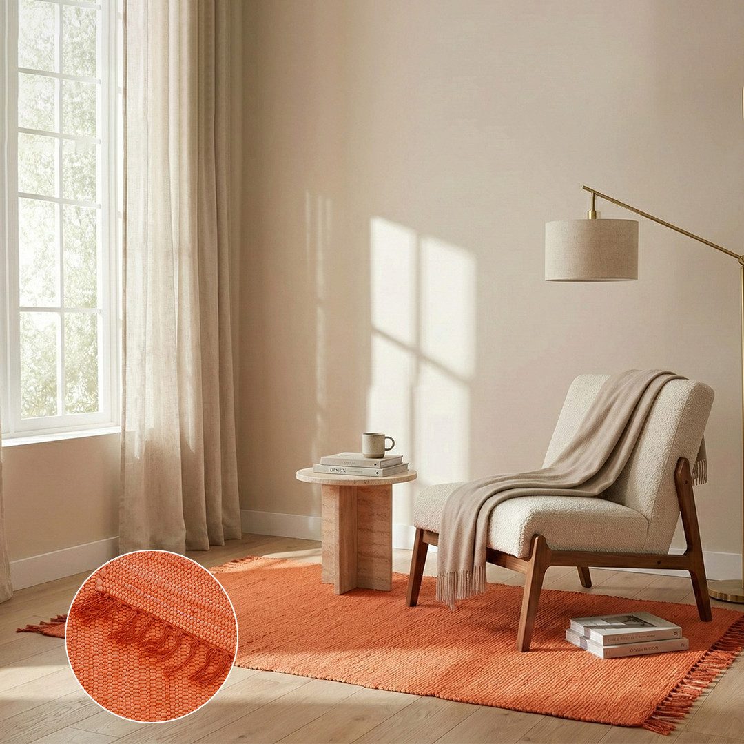 Elegant Floors Teppich Chindi Orange, rechteckig, Höhe: 9 mm, handgewebt, Rechteckig, Höhe: 9 mm, Weiche Haptik, pflegeleicht und für Fußbodenheizung geeignet – Bild 2 von 3