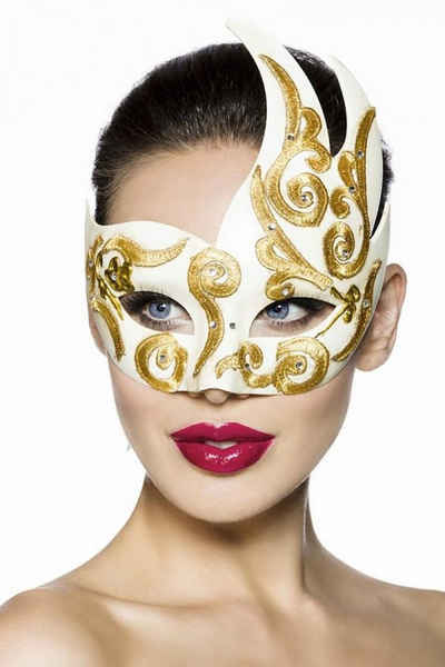 Verkleidungsmaske Venezianische Asymmetrische Maske Strasssteinen Karneval gold weiß