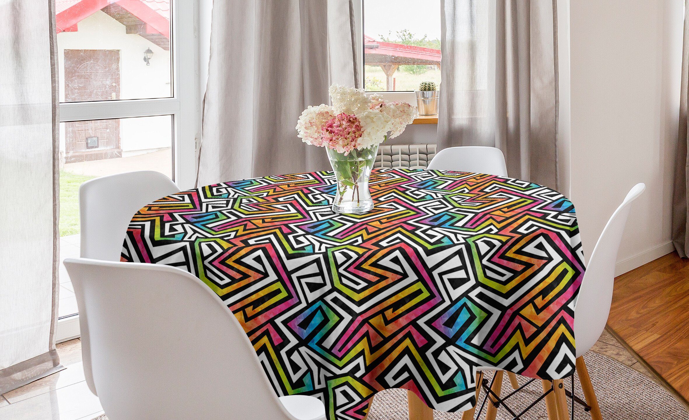Abakuhaus Tischdecke Kreis Tischdecke Abdeckung für Esszimmer Küche Dekoration, Geometrisch Grunge Puzzle Retro