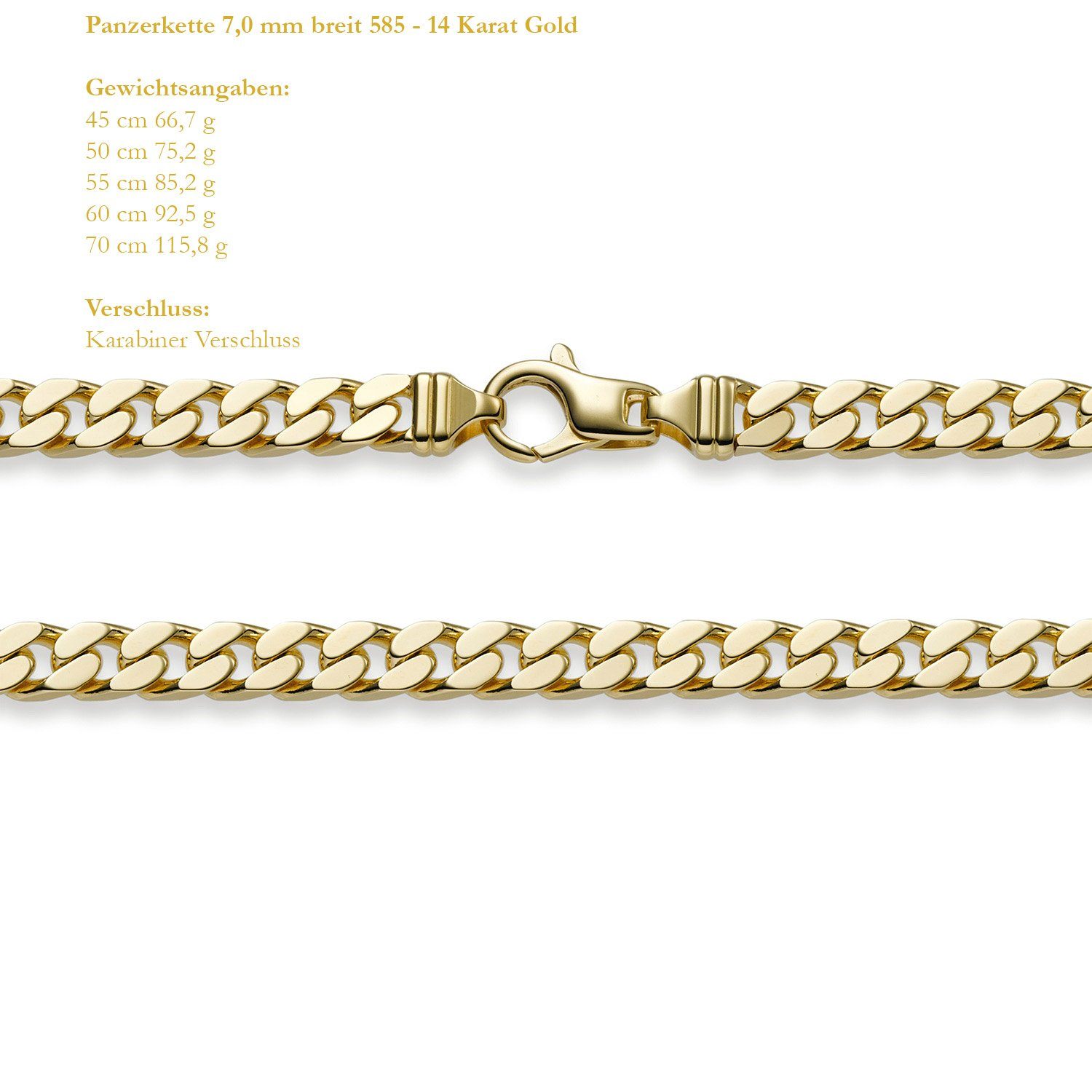 HOPLO Panzerkette Panzerkette 585 - 14 Karat Gold 7,0 mm Kettenlänge 50 cm günstig online kaufen