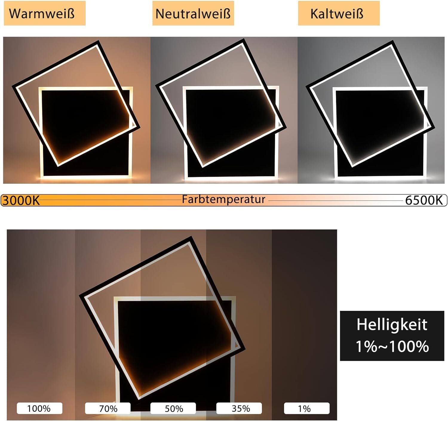 Nettlife LED Deckenleuchte 44W Deckenleuchte Schwarz 2 Quadrat, Augenschutz günstig online kaufen