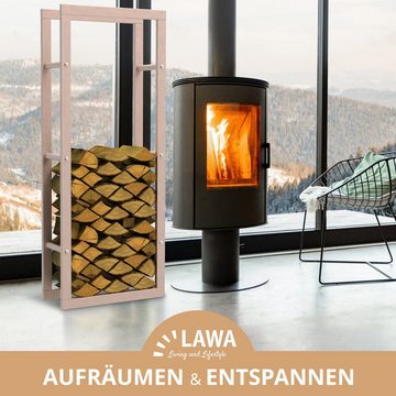 LAWA Living and Lifestyle Kaminholzregal Metall VERZINKT innen und außen hoch für Brennholz, BxTxH:60x25x150 cm, pulverbeschichtet, stehend oder liegend, BEIGE / CREMEWEIß