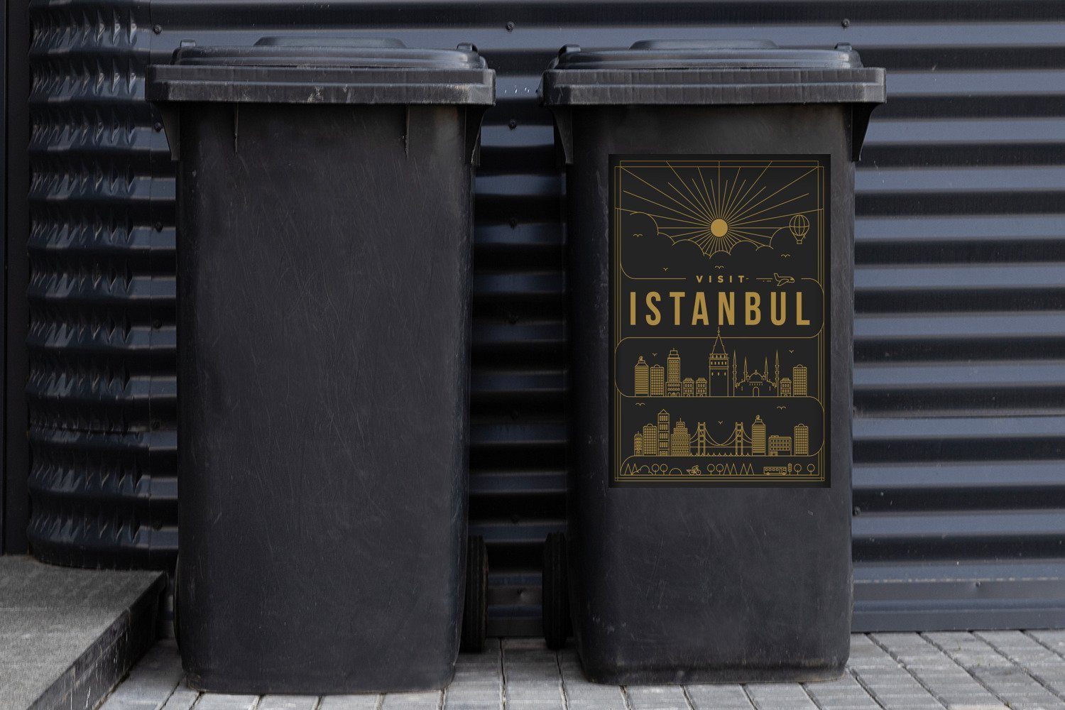 Mülltonne, MuchoWow schwarz Wandsticker (1 Container, St), Sticker, Mülleimer-aufkleber, - Stadtbild Abfalbehälter Istanbul
