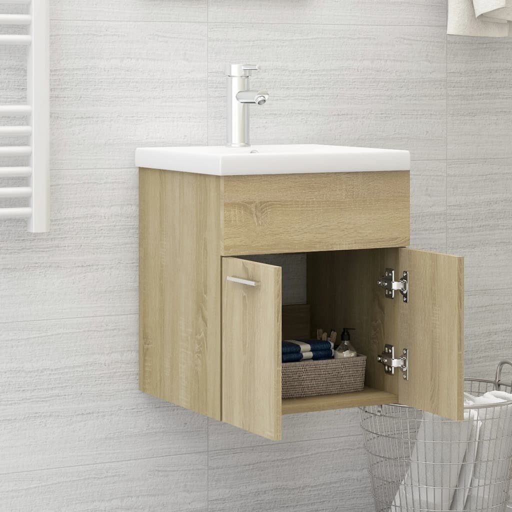 (1-St) Badezimmerspiegelschrank Sonoma-Eiche Einbaubecken Waschbeckenunterschrank Sonoma Eiche Holzwerkstoff vidaXL