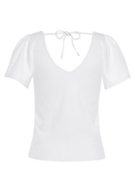 Vivance V-Shirt aus Rippware mit leichten Flügelärmeln, T-Shirt zum Binden im Nacken
