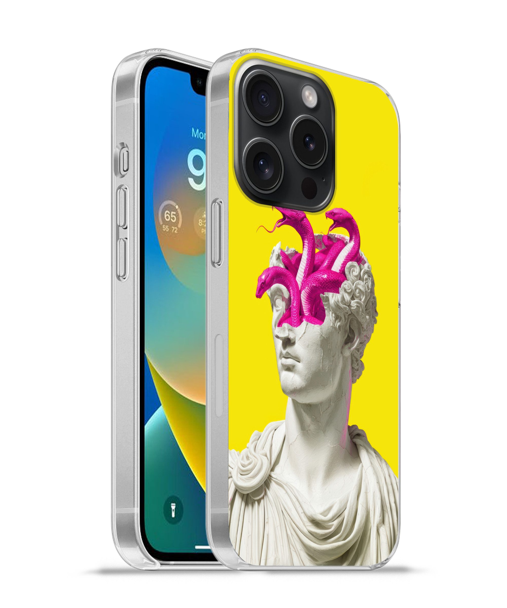 MuchoWow Handyhülle für Apple iPhone 15 Pro Büste - Schlangen - Gelb, Smartphone-Bumper, Print, Handy Schutzhülle Dünn