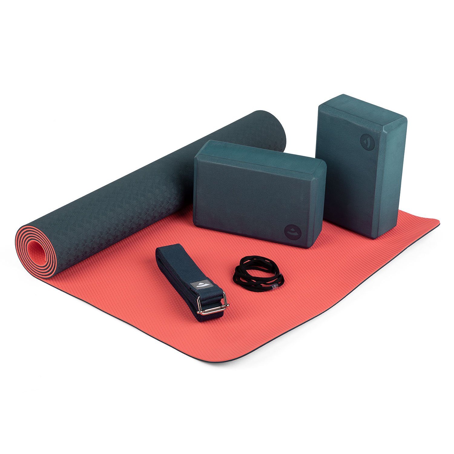bodhi Yogamatte Yoga Set FLOW Yogamatte mit Block & Gurt blau | Sportmatten