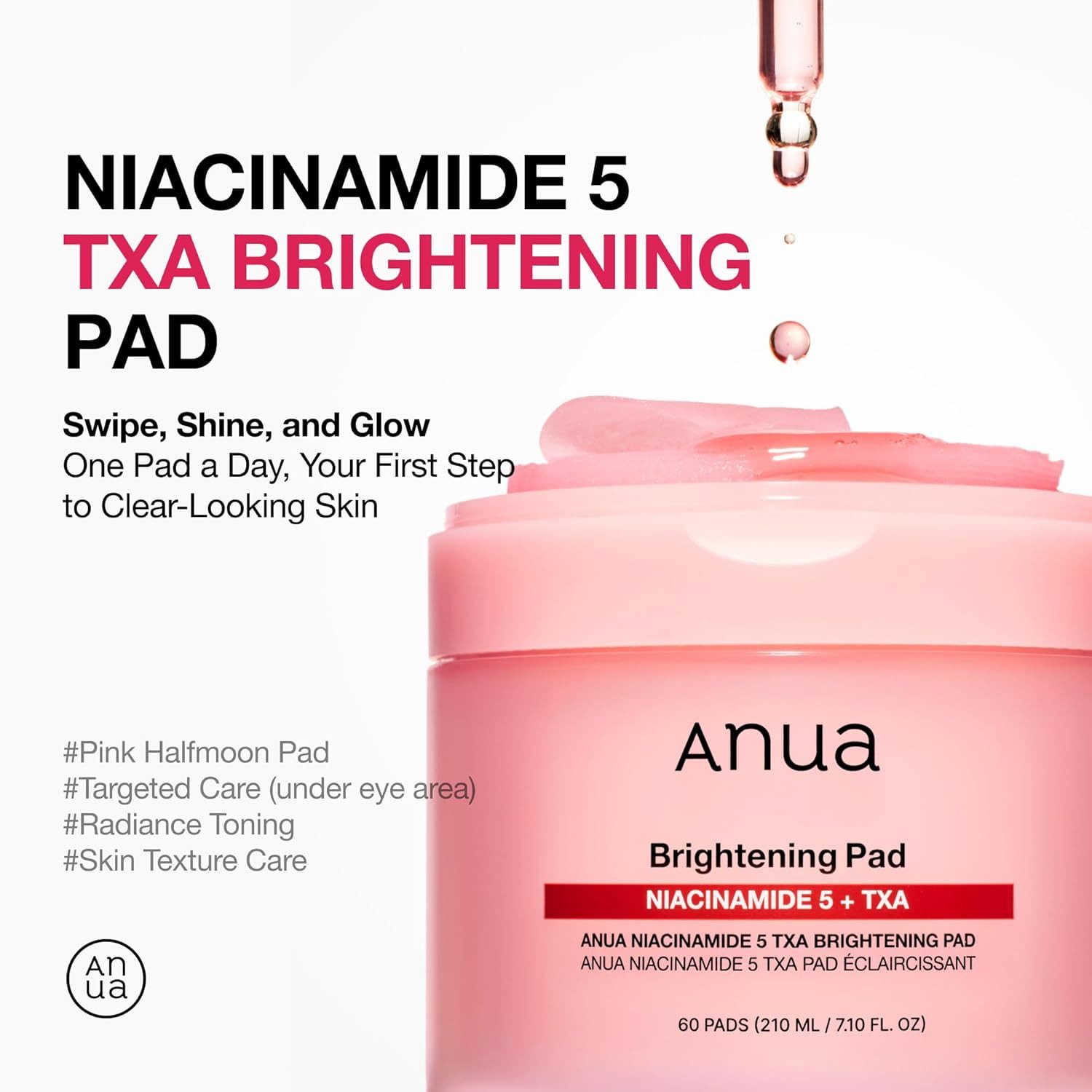 Anua Gesichtspflege Niacinamide 5% TXA Toner Pads – 60 Pads mit Tranexamsäure, Korean Skincare, für die tägliche Pflege, auch für die Augenpartie