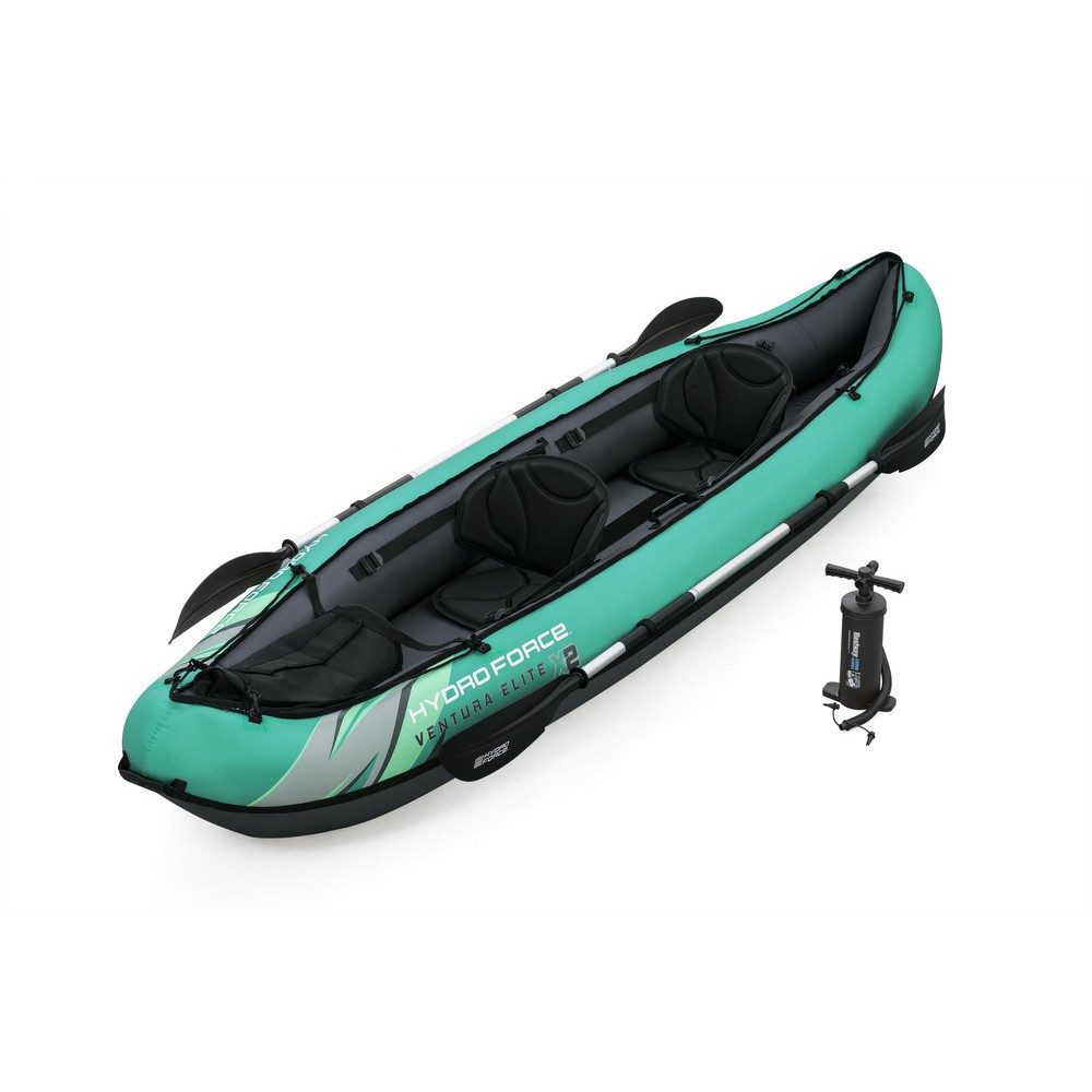 BESTWAY Zweierkajak Paddelboot Schlauchboot Tourenkajak, (Spar-Set, 1-St., 330 x 86 cm robust), aufblasbar, 2 Sitze, Alu-Paddel, Pumpe, Tasche