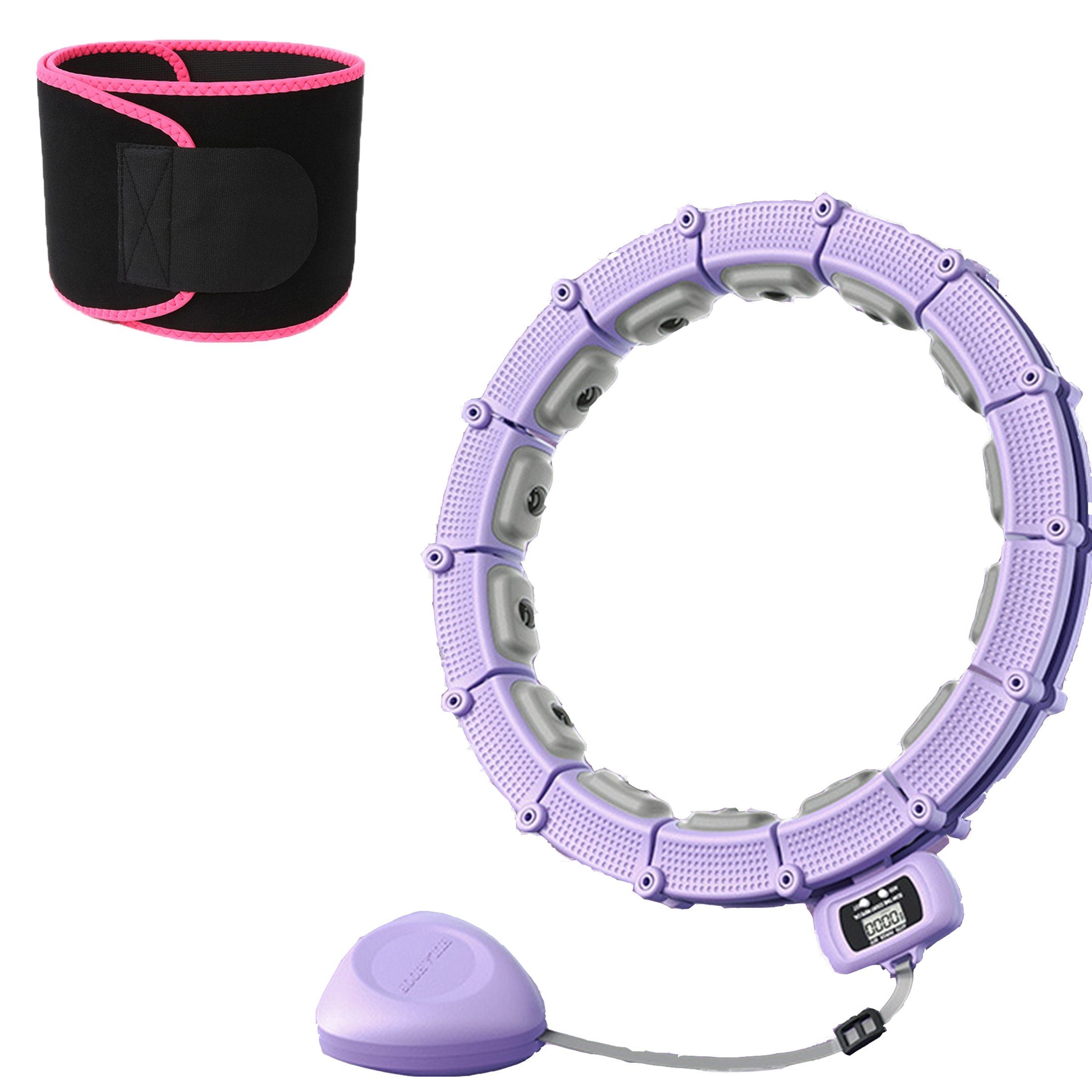 KINSI Hula-Hoop-Reifen 21 Abschnitt Smart Hula Hoop 360°Massage zählbare einstellbar, mit einem Hüftgürtel Lila