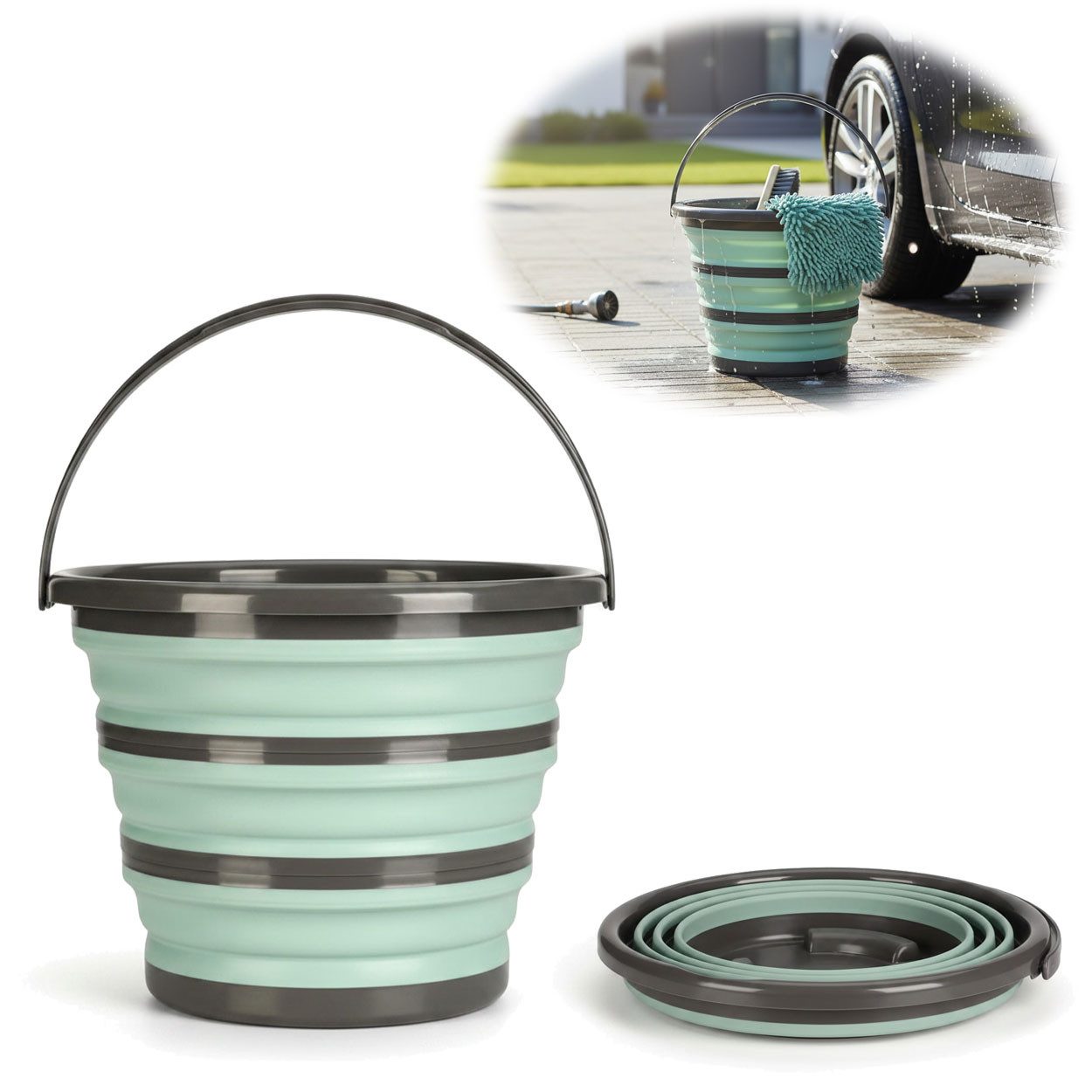 LS-LebenStil Falteimer Flexibler Falteimer Putzeimer 10L Eimer 35x24cm faltbar mit Griff, (TRT Kunststoff ähnlich Silikon Campingeimer, 1-tlg., Silikoneimer Wassereimer Camping Angeleimer), Henkel klappbar - stabiler Boden