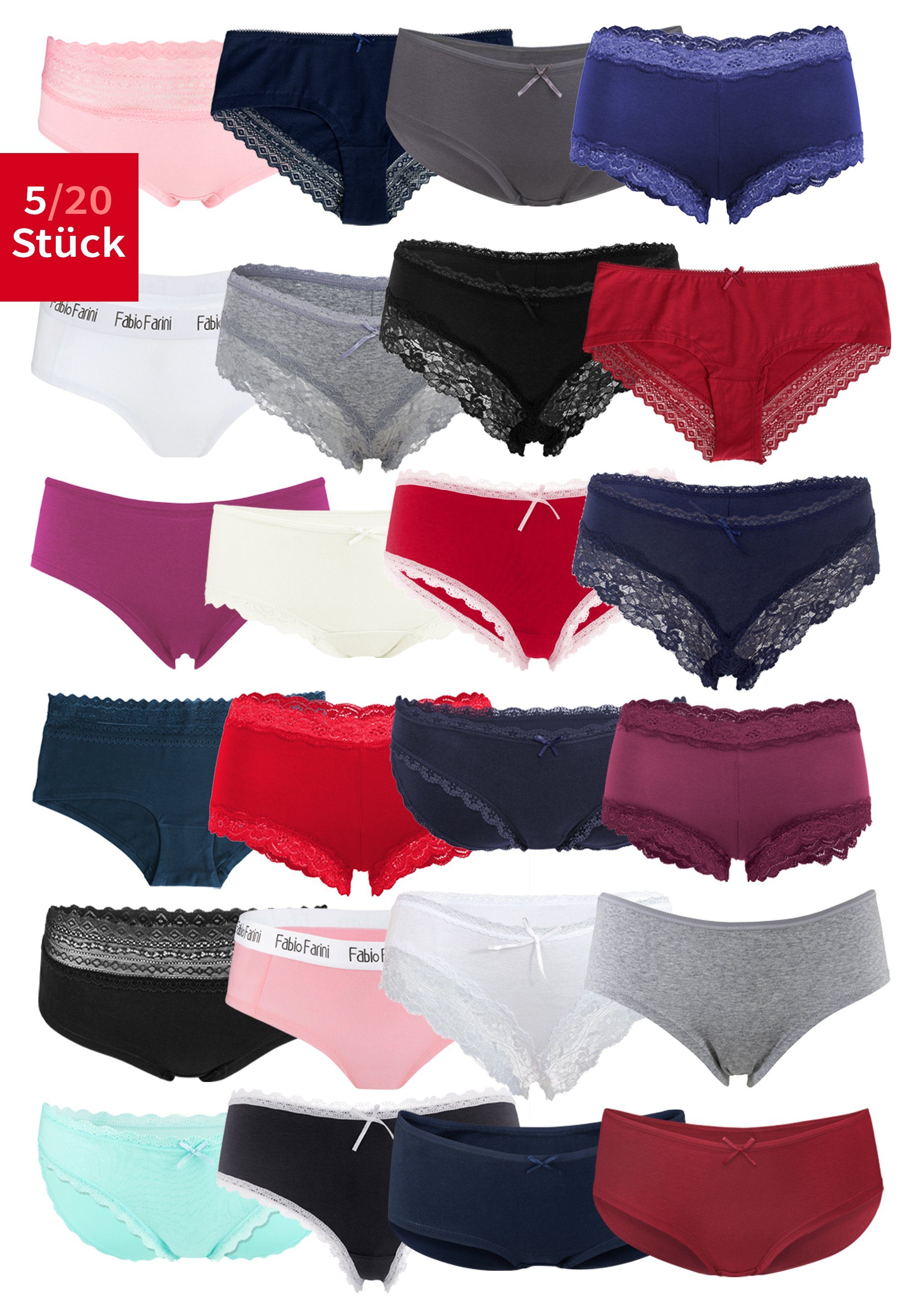 Fabio Farini Panty - im Frauen Schlicht, zufällige Farben 5-St) Look Spitze Unterwäsche Mehrpack oder Unterhosen Damen sportlichen mit (Spar-Set