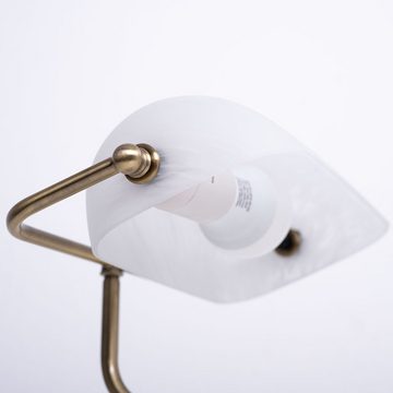 etc-shop LED Tischleuchte, Leuchtmittel nicht inklusive, Bankerlampe Schirm weiß Schreibtischlampe Messing Antik Retro