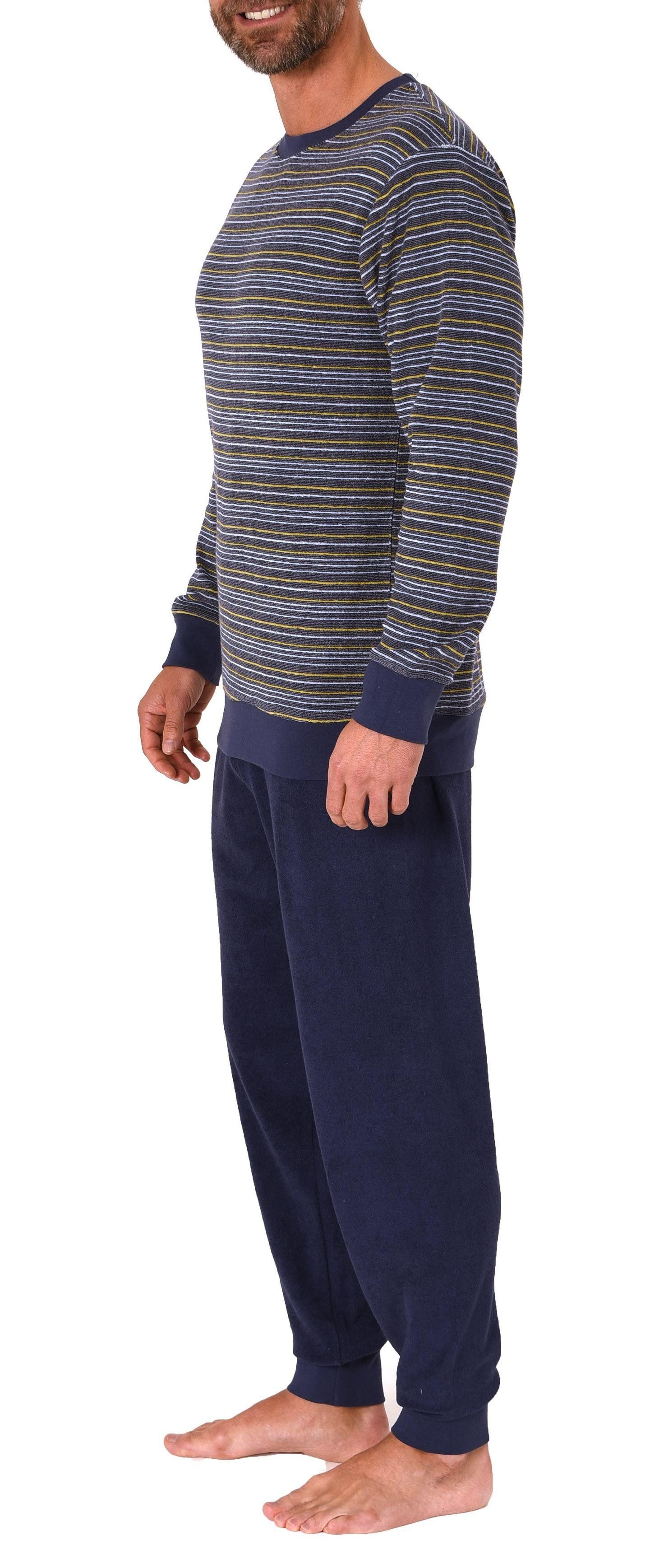 Normann Pyjama Herren Frottee Schlafanzug lang, Pyjama mit feinem Ringel-Muster