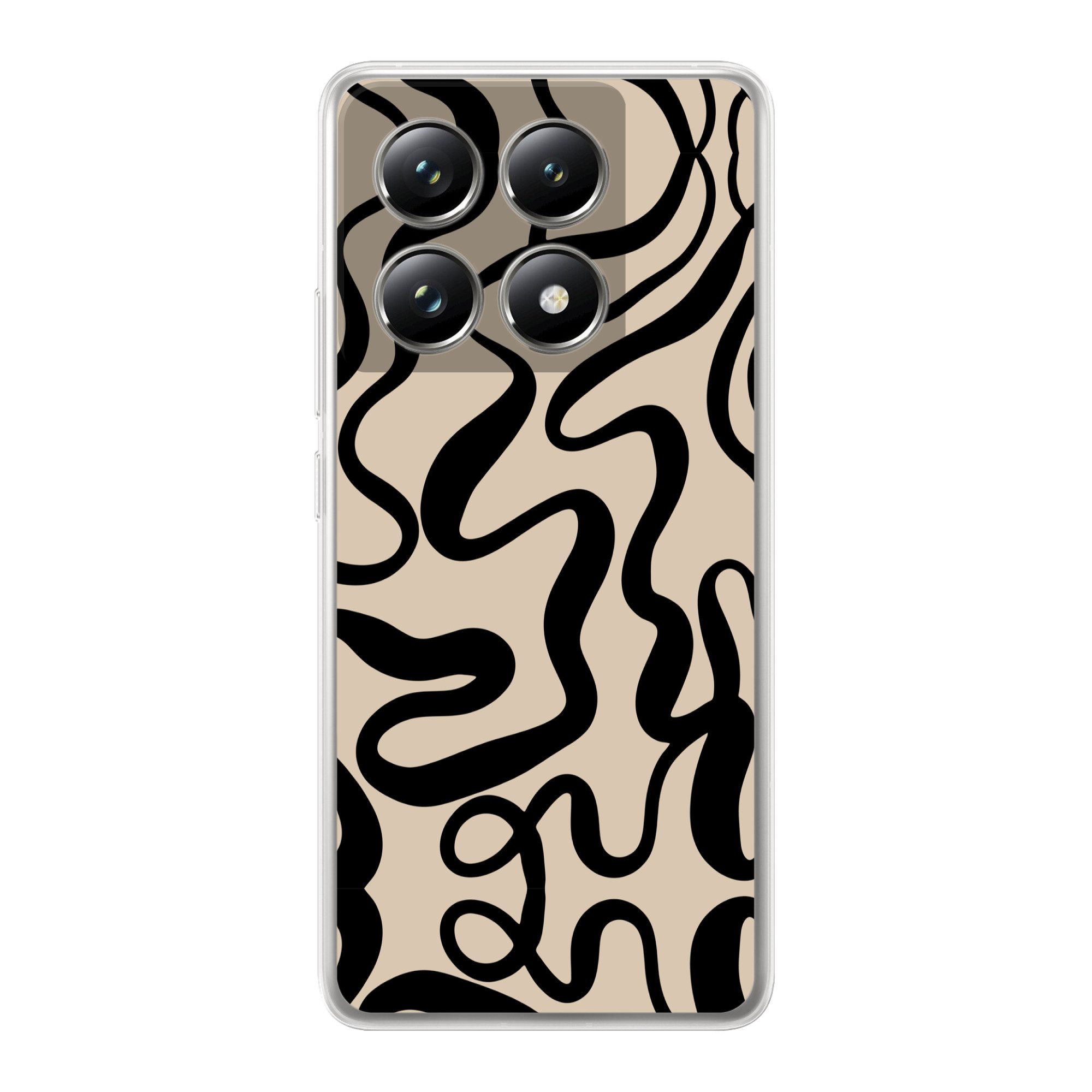 MuchoWow Handyhülle für Xiaomi 14T Pro Linien - Schwarz - Beige - Abstrakt - Minimalistisc, Phone Case, Silikon, Schutzhülle Dünn