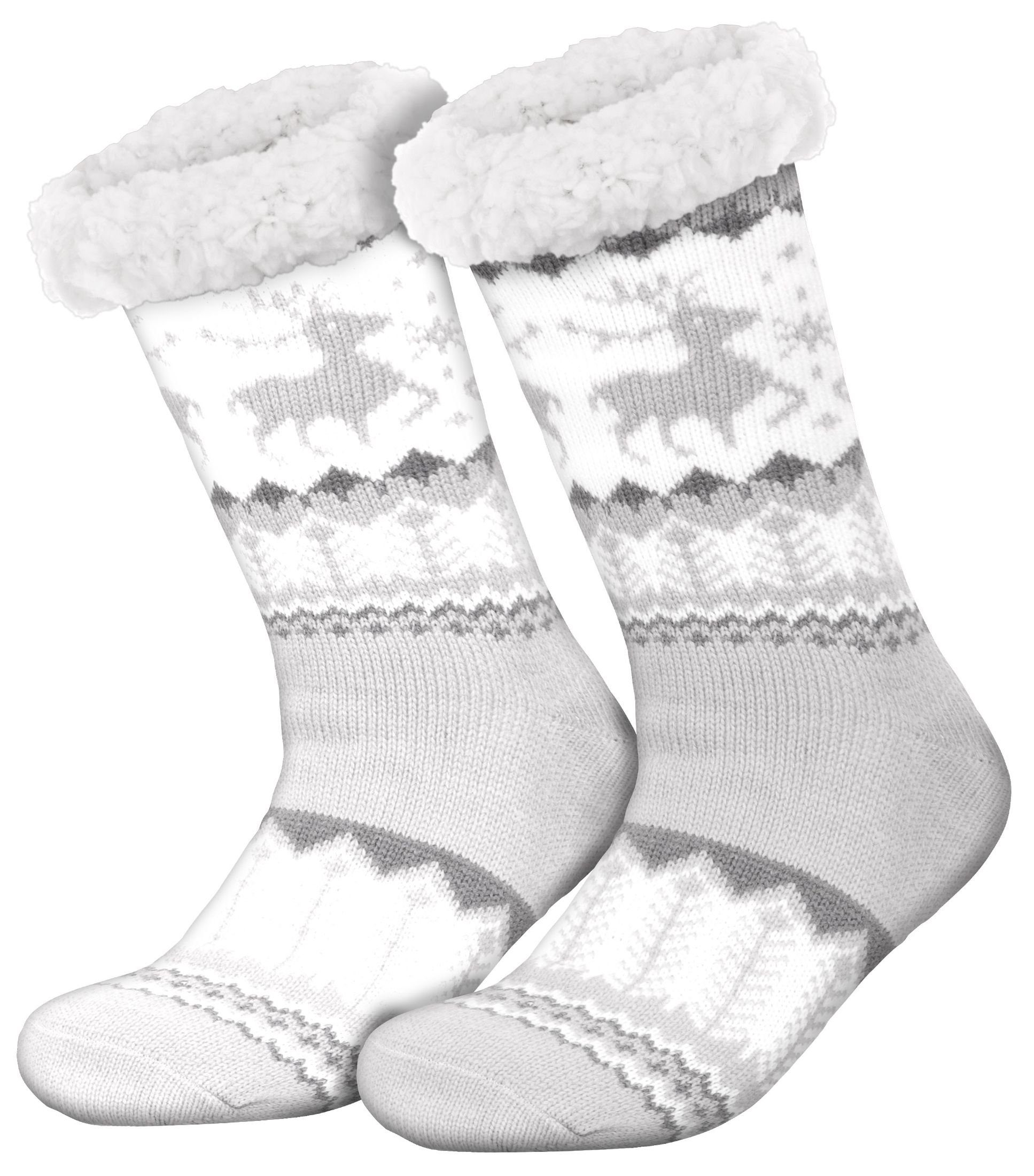 compagno Kuschelsocken (1-Paar) Kuschelsocken Noppensocken Rentiere Anti Rutsch Sohle Wintersocken Damen Herren Socken 1 Paar Einheitsgröße grau