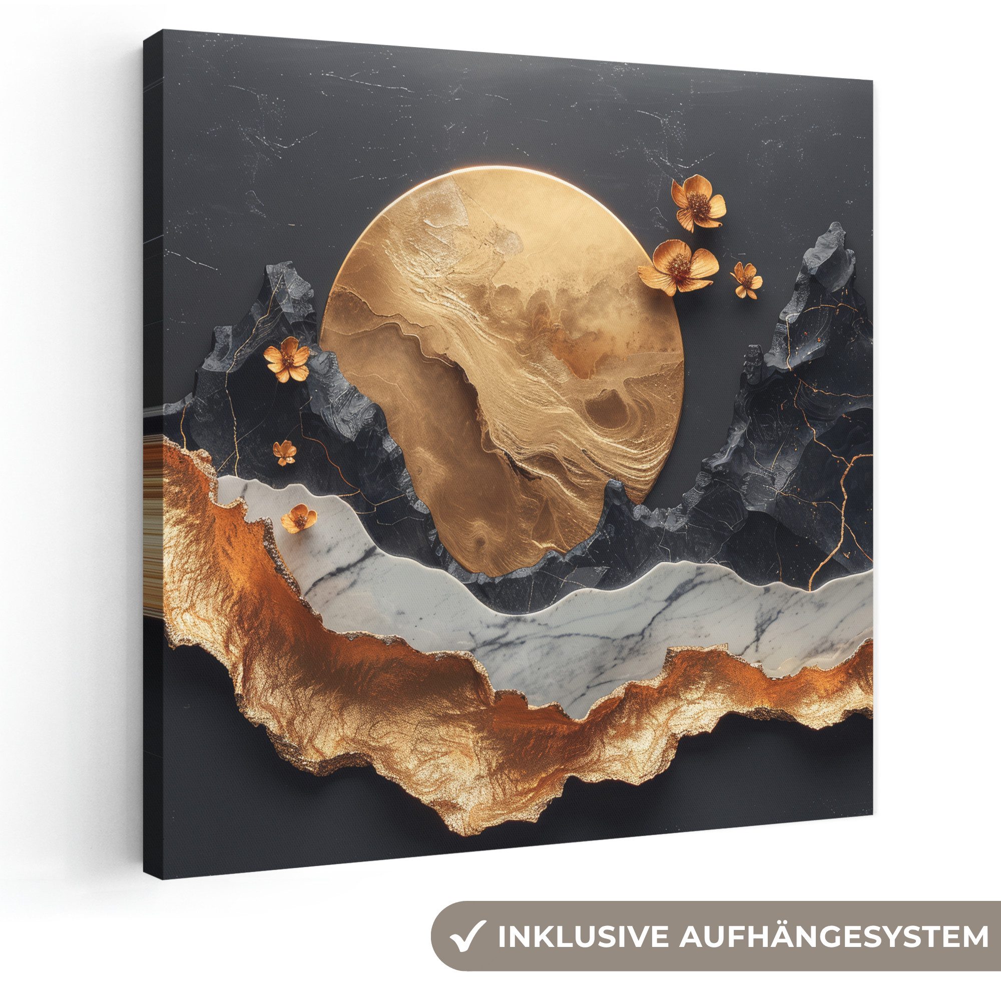 OneMillionCanvasses® Leinwandbild Kunst - Gold - Modern - Abstrakt, Fotodruck (1 St), Wandbild, Deko Schlafzimmer Wohnzimmer Flur 20x20 cm