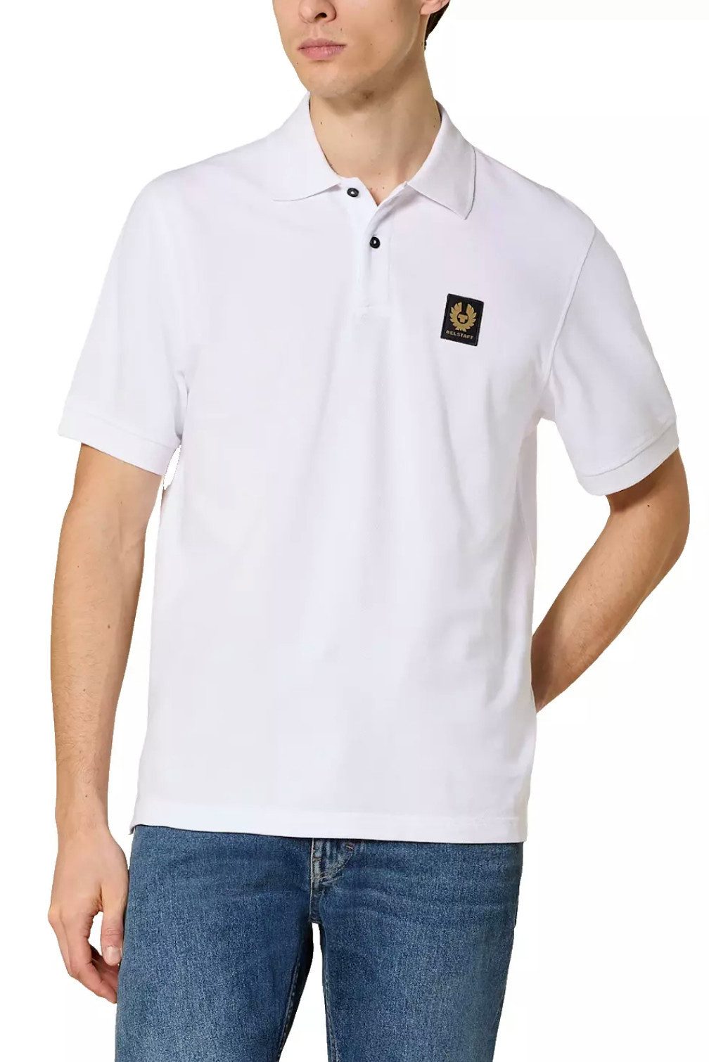 Belstaff Poloshirt Herren Retro Patch Regular Comfort Fit Baumwollpiqué Gestickter Phönix-Aufnäher, Rippkragen und bündchen