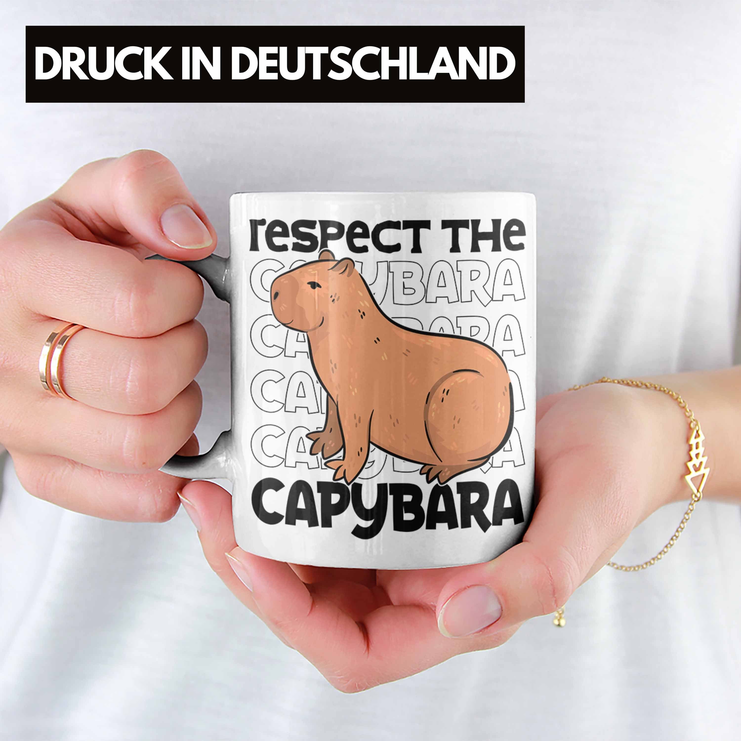 The Trendation Tasse Weiss Respect Capybara für Capy Kaffeetasse Geschenk Tier Capybara Tasse