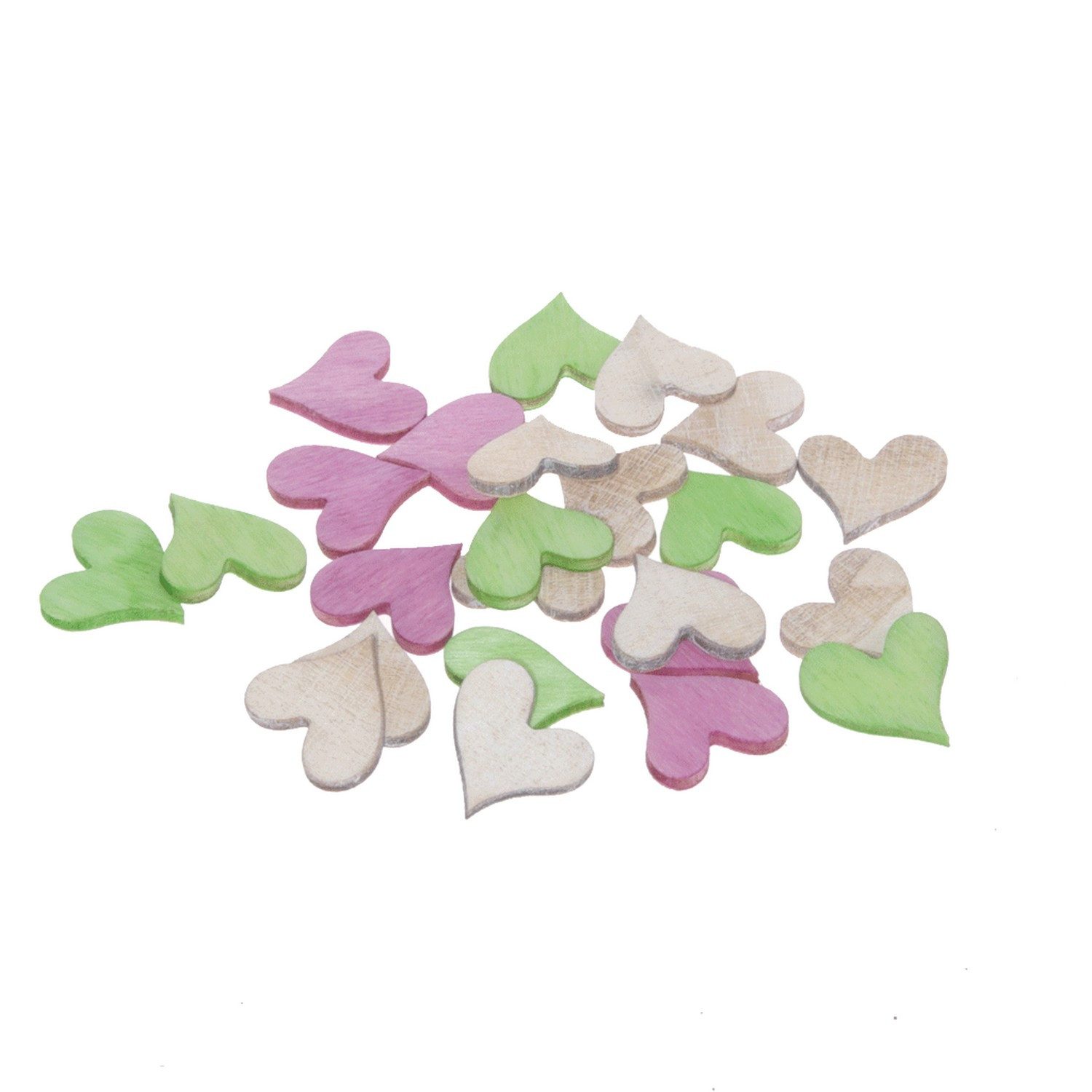Deko AS Streudeko Miniherzen - Streudeko - Holz - Natur-Grün-Pink - ca. 2 x1,5 cm Ø …, (144-tlg), leicht konische Form