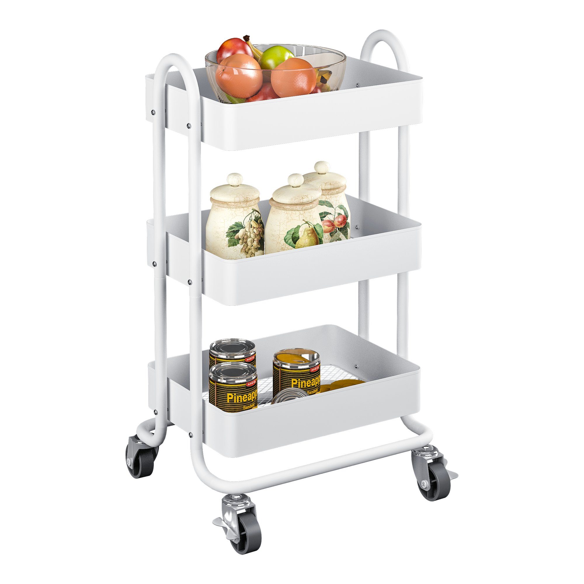 en.casa Küchenwagen, »Pyhäntä« Stahl mit 3 Ebenen Weiß günstig online kaufen