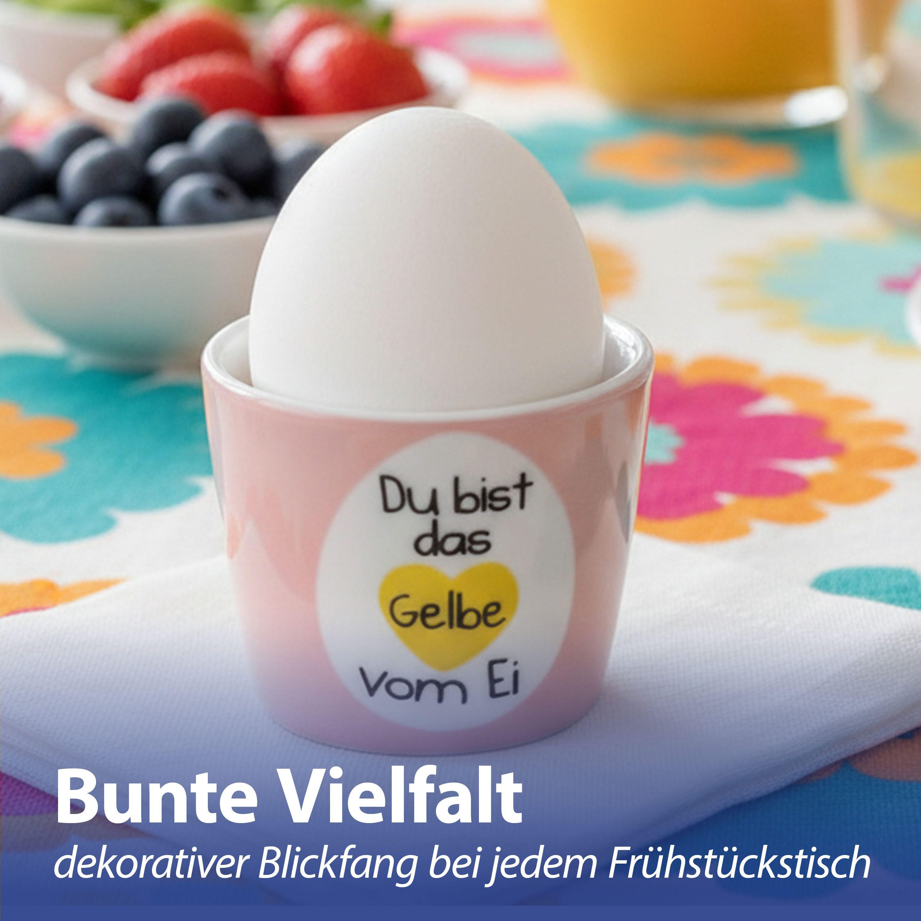 CEPEWA Eierbecher Eierbecher 6er Set 6 Motive Steingut bunt 5x4cm Gute Laune Sprüche – Bild 5 von 5