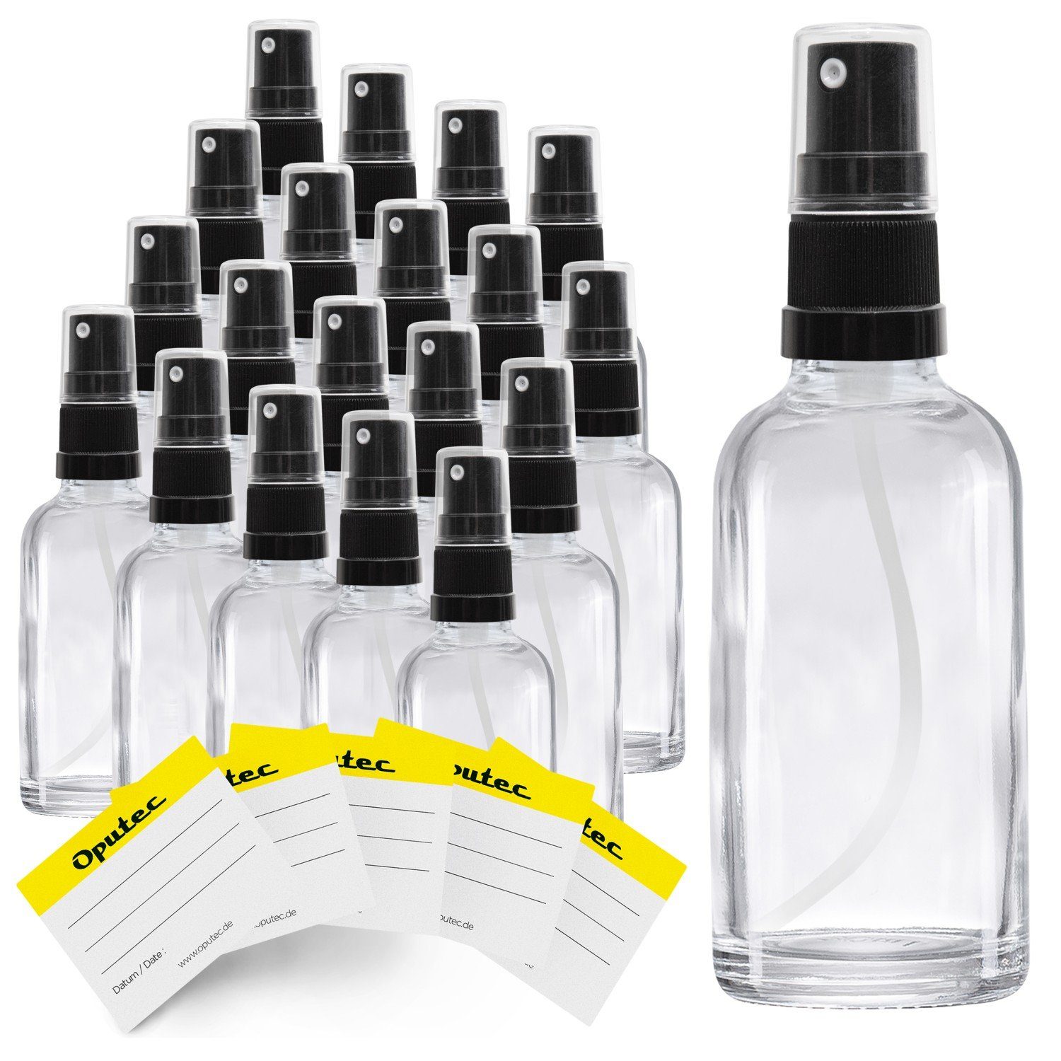 Oputec Sprühflasche 20 x 30ml Sprühflasche, Klarglas, schwarzer Zerstäuber, (Spar-Set)