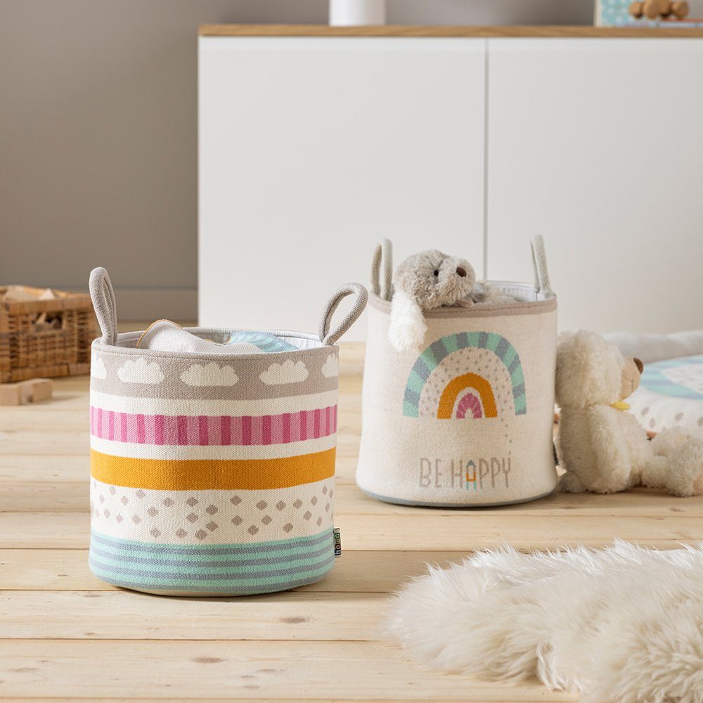 howa Aufbewahrungskorb be happy, Spielzeugkorb Kinderzimmer beige, Baumwolle, Strick, Ø 26cm, H 28cm
